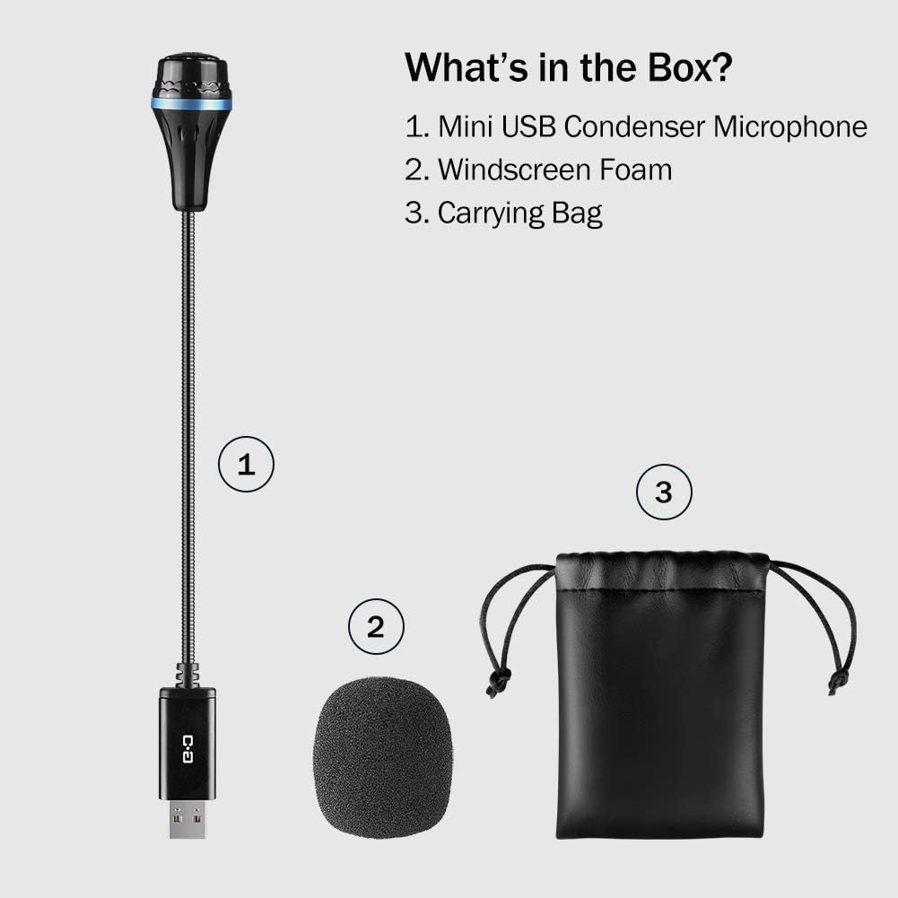 Mini USB Microphone for Laptop and Desktop Computer, with Gooseneck & Universal USB Sound Card, Compatible with PC and Mac, Plug & Play, Ideal Condenser Mic for Remote Work, Online Class, CGS-M1