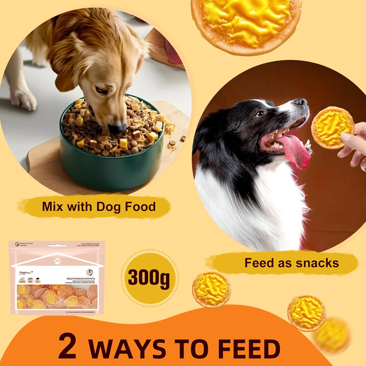 Cheese Chicken Slices with Fresh Meat Triple Flavor Chips 240G for Teeth Grinding, Training Rewards & Healthy Snacking, Cheese & Chicken Waffle Dog Treats for Puppies & Dogs - Fun Shaped image number 2