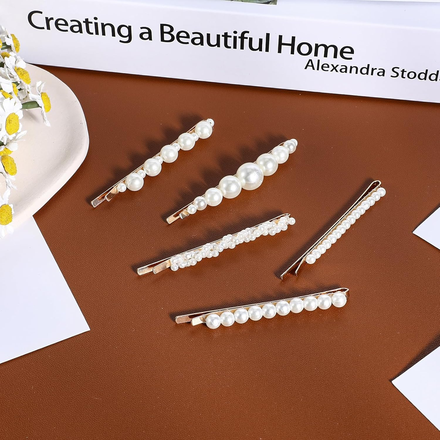 COMNICO Pearl Hair Clips, 10Pcs Elegant Pearl Bobby Pins French Pearl Hair Barrettes Bride Sweet Headwear Decorative Wedding Hair Accessories for Women and Girls image number 3