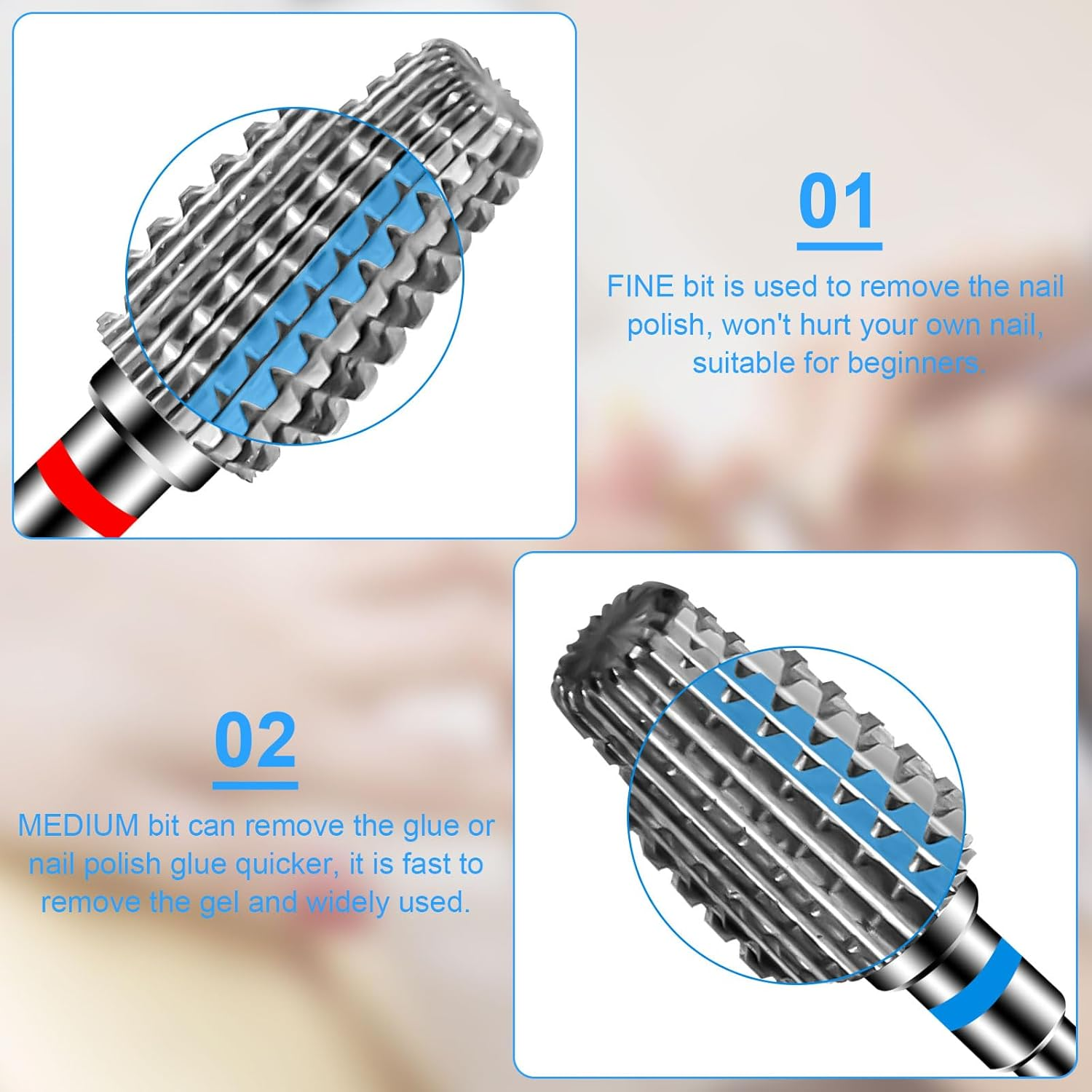 Diesisa 2 Pack Nail Drill Bits for Acrylic Nails, 3/32" Shank Drill Bits for Nails Professional Electric Nail Drill Bits for Home Salon/Fine+Medium Nail Bits - 5 in 1 Cylindrical Bit - Nib image number 5
