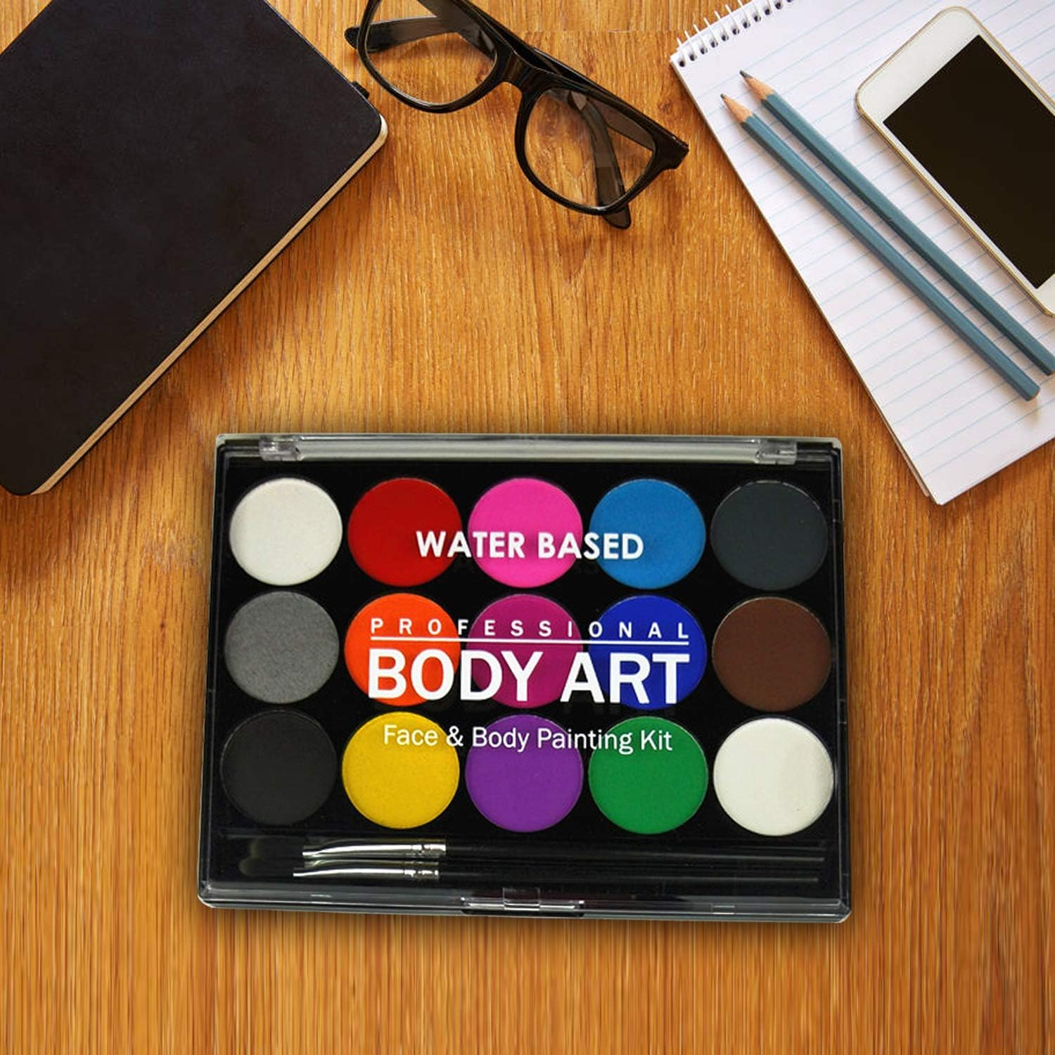 Face Paint Kit for Kids, Professional Quality Face & Body Paint, Hypoallergenic Safe & Non-Toxic, Easy to Painting and Washing, Ideal for Halloween Party Face Painting, 15 Colors with Two Brush image number 5