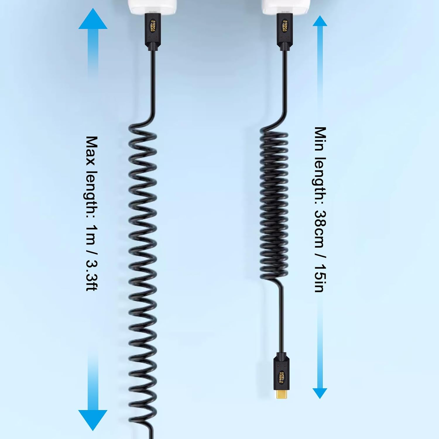 Duttek 240W Coiled USB C to USB C for Thunderbolt 3, 40Gbps USB C to USB C Coiled Cable, USB Type C Male to Male Spiral Cable Support 8K@60Hz Video Compatible with Macbook Pro/Air, Ipad Pro 1M image number 5