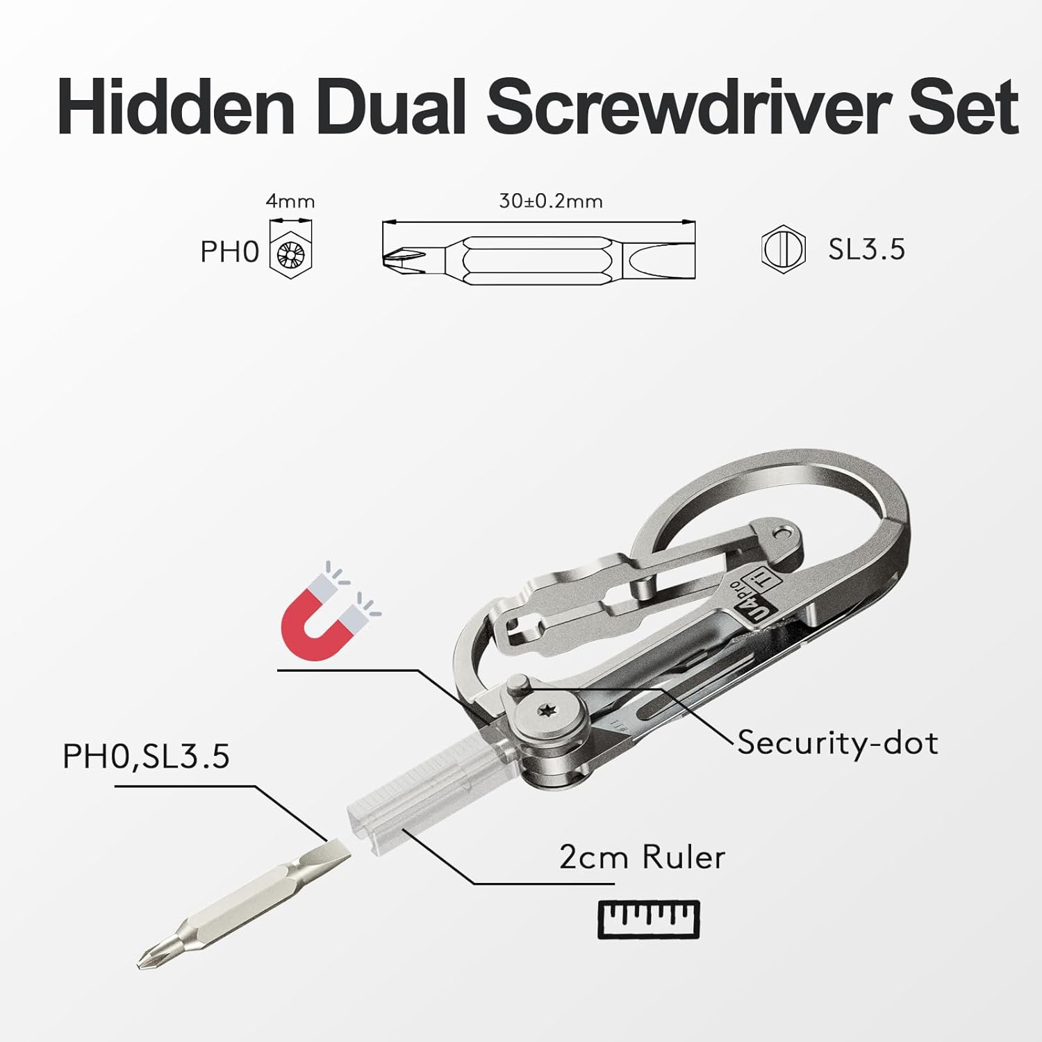 Rovyvon U4 Pro+ Titanium Carabiner Multitool, Small Keychain Carabiner with Hidden Folding Knife and Dual-Bit Screwdriver Set, Multifunctional EDC Gadget for Men, Outdoor Survival, Camping, Daily Use image number 6