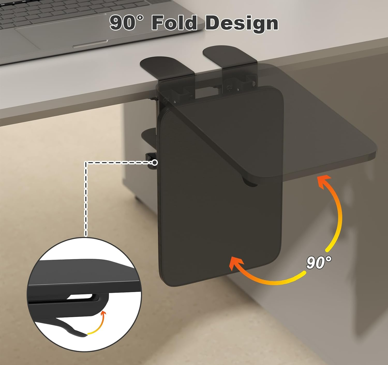WYJREES Computer Arm Rest for Desk,Ergonomics Desk Extender Tray,9.84"X7.88" Clamp on Arm Wrist Rest Shelf,90&deg; Foldable Elbow Arm Support,Suitable for Office Desks-Black image number 6