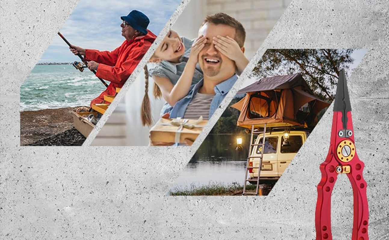 Aluminum Fishing Pliers Saltwater, Surf Fishing Tackle Kit, Fishing Multitool Hook Remover Braided Fishing Line Cutting and Split Ring with Coiled Lanyard and Sheath - Red image number 2