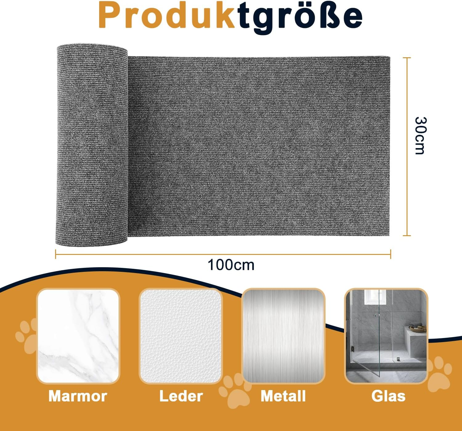 Topbine Pack of 2 Self-Adhesive Cat Scratching Mats, 30 X 100 Cm, Trimmable Cat Scratching Boards, Grey, Self-Adhesive Scratching Mat, Cat Scratching Boards, DIY Trimmable Carpet Mat for Protects image number 2