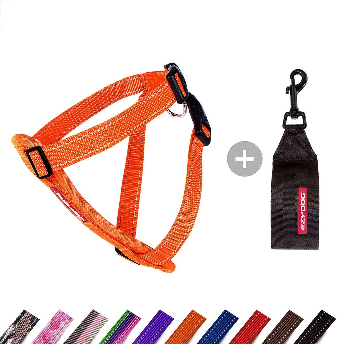 Ezydog Chest Plate Dog Harness - with Free Car Restraint - Best No Pull Harnesses for Small, Medium and Large Dogs - Custom Fit,Reflective, Easy Fit (L, Black)