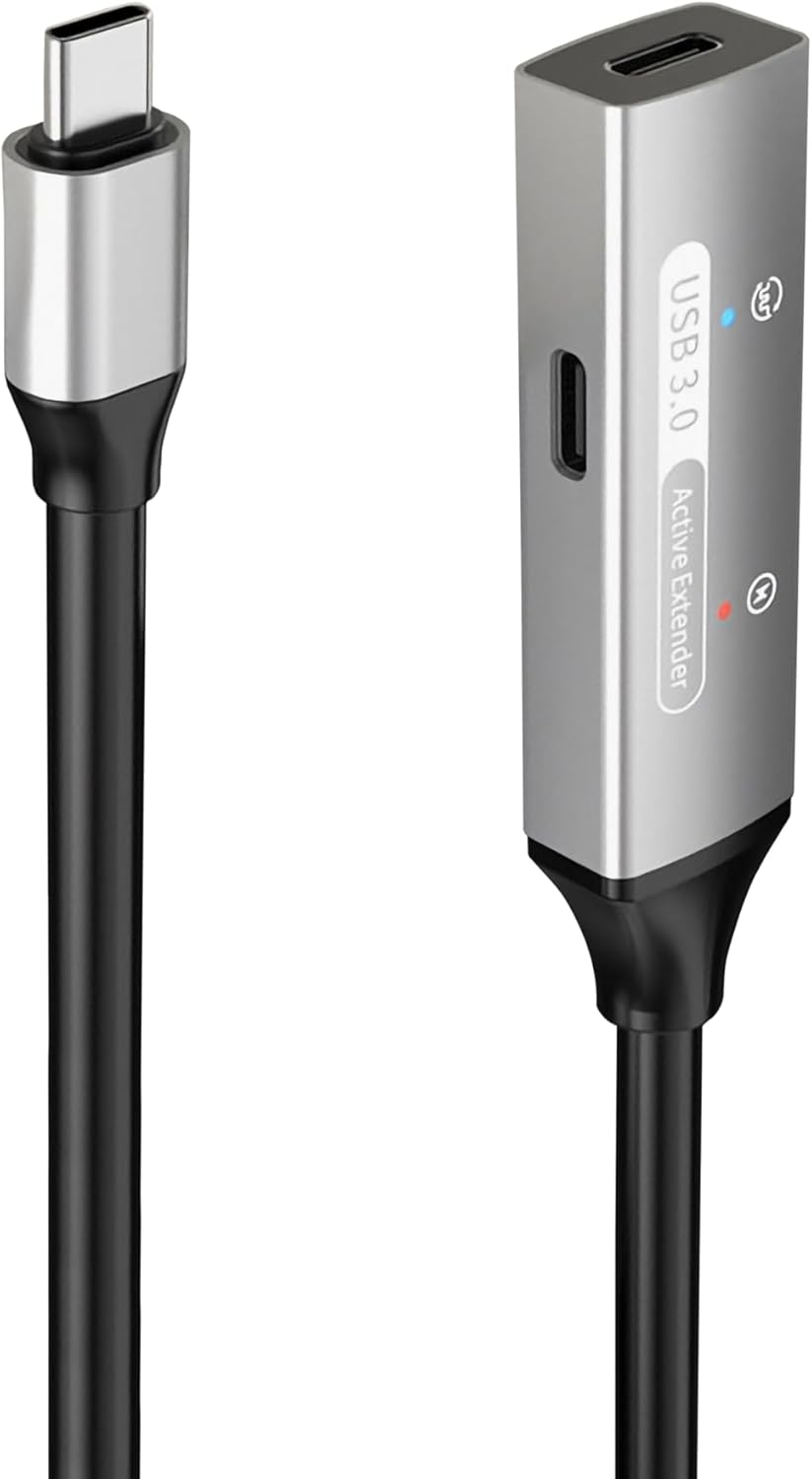 Premiumcord Active USB-C Extension Cable with Repeater 15 M, USB-C Female to Male, USB 3.2 Gen 1 Super Speed 5 Gbit/S, 2X Shielded, AWG20/28, Aluminium Housing, Colour Black, Length 15 M image number 1