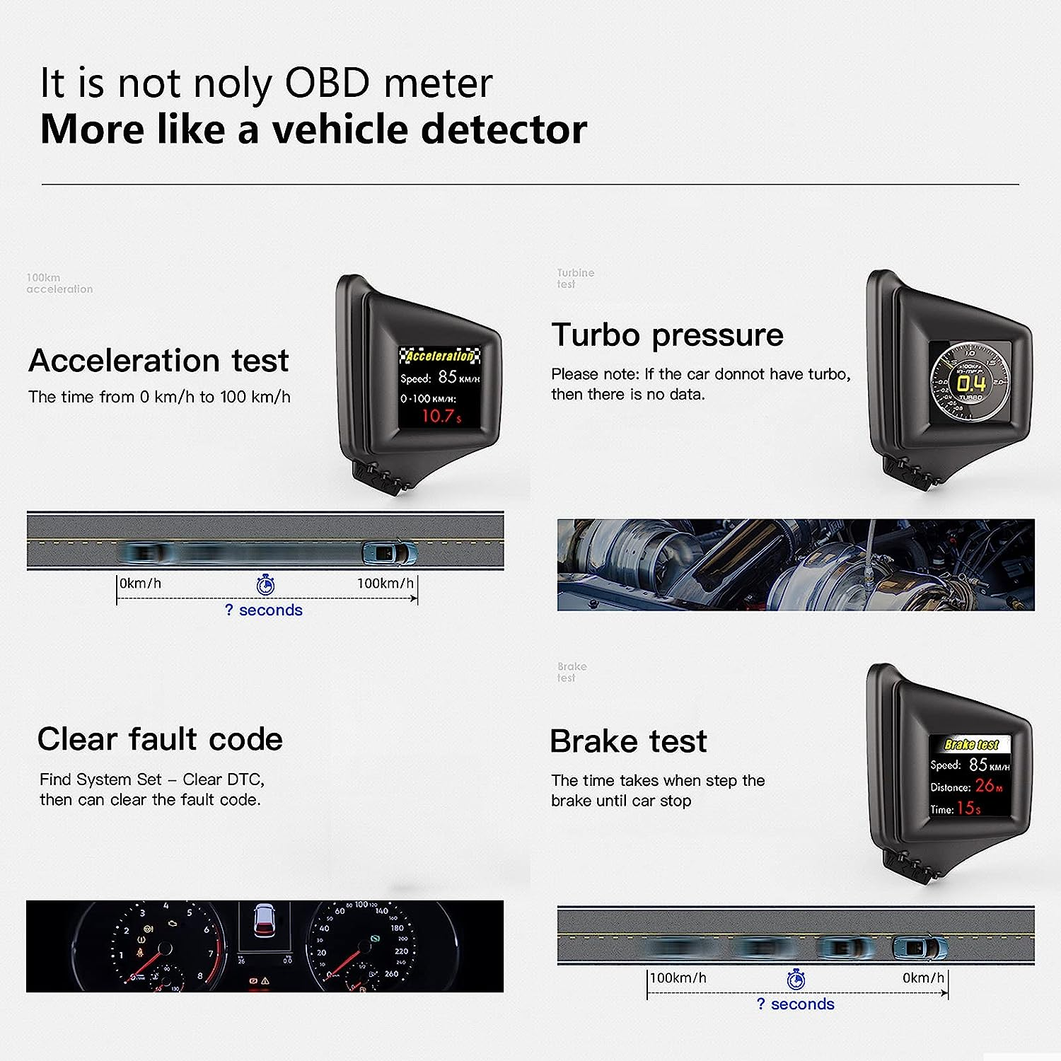 Car HUD P8, OBDII & GPS Dual System, 2" LED Display, Black image number 4