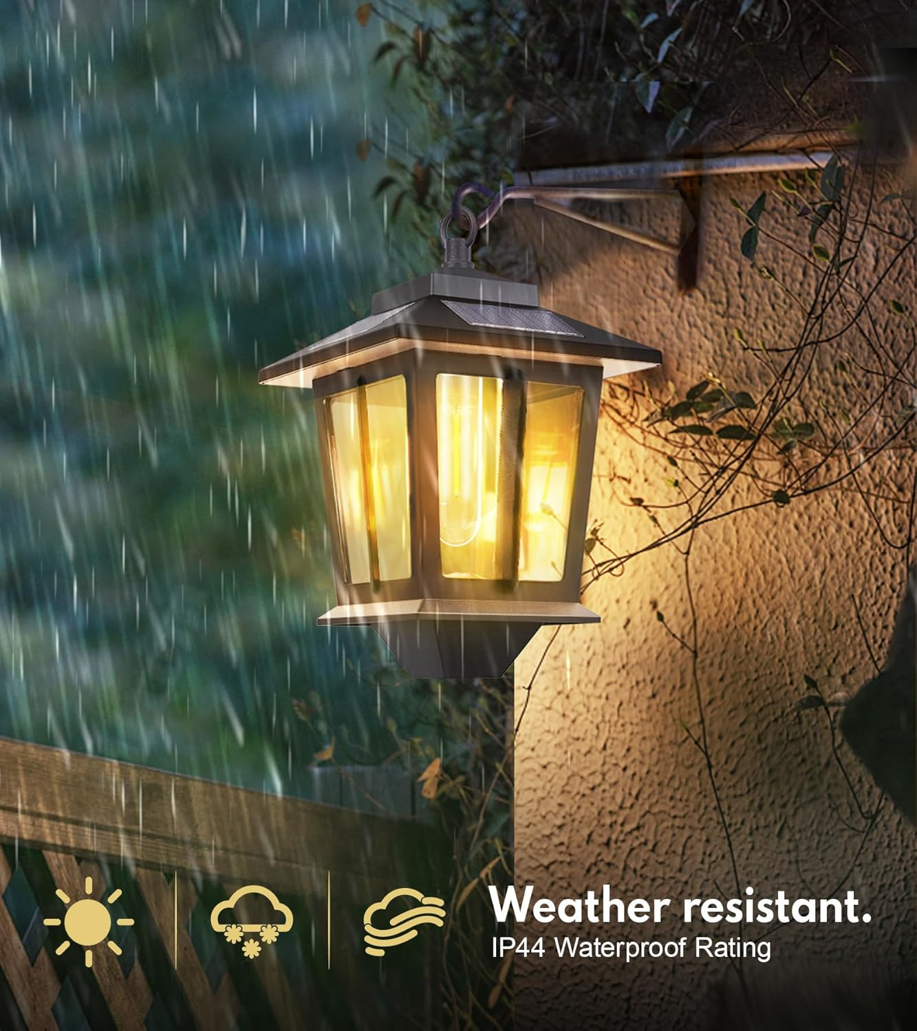 2 Pack Hanging Solar Lantern, Aluminum Outdoor Hanging Solar Lights with 4 Solar Panels, Dusk to Dawn Led Outdoor Solar Lanterns, Anti-Rust Waterproof Solar Wall Lanterns with Hooks, 3000K Warm White image number 5