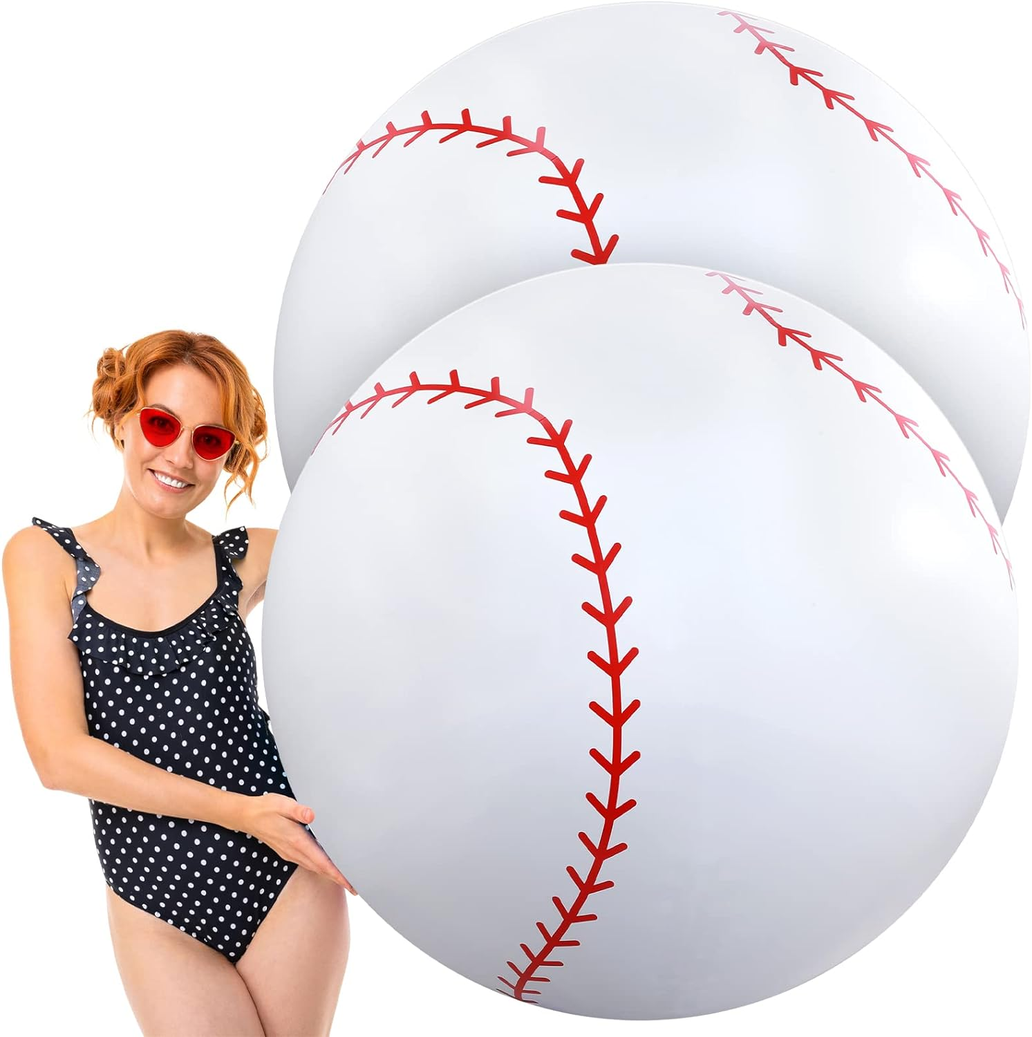 Meooeck 2 Pcs Giant Inflatable Beach Balls 40 Inch Large Baseball PVC Blow up Float Toys for Summer Beach Swimming Pool Party Favor Outdoor Activity Games image number 6