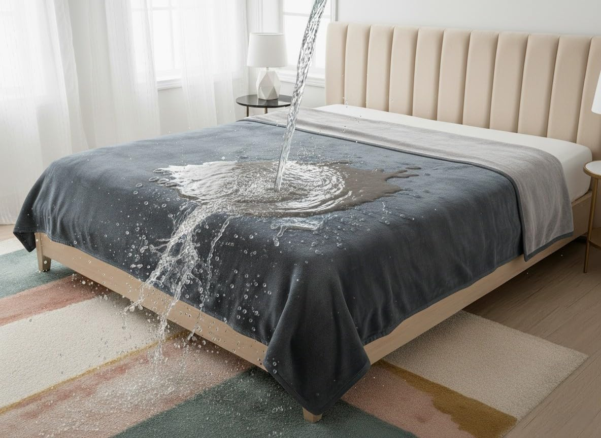 Waterproof Blanket with Water Resistant Protection, Soft & Cozy Flannel for Couples for Love (Velvet Brown & Twilight Blue, 40X60) Bedding Aid