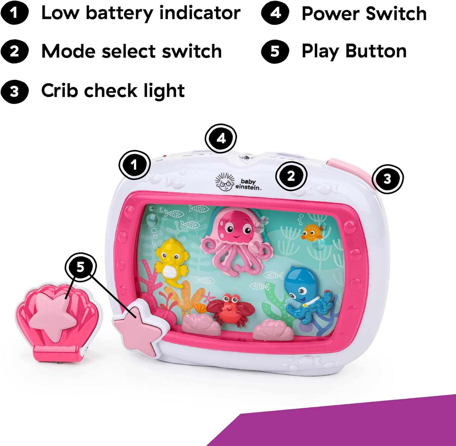Baby Einstein Sea Dreams Soother Musical Crib Toy and Sound Machine, Pink, Newborn and Up image number 2