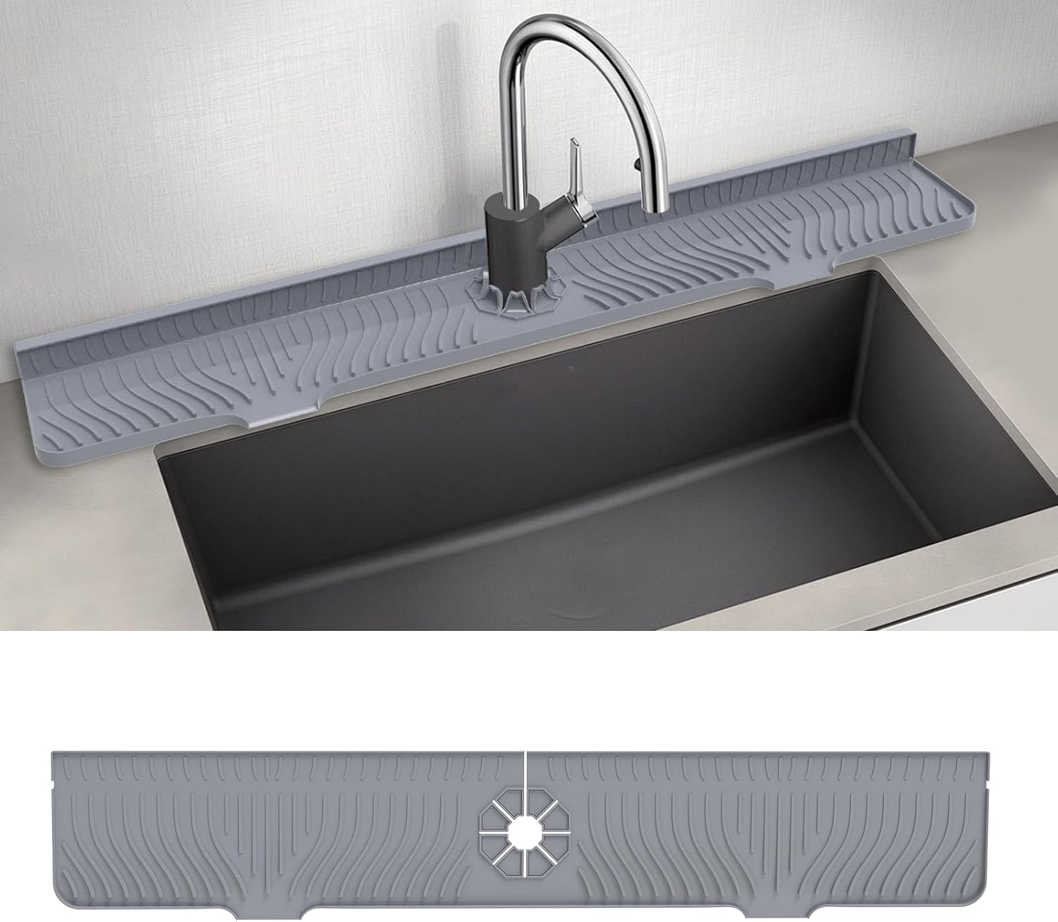 Deaunbr 33-Inch Kitchen Sink Splash Guard Mat, Silicone Material, Protects Faucet Handle, Multipurpose for Kitchen, Bathroom, Sink Sponge Holder