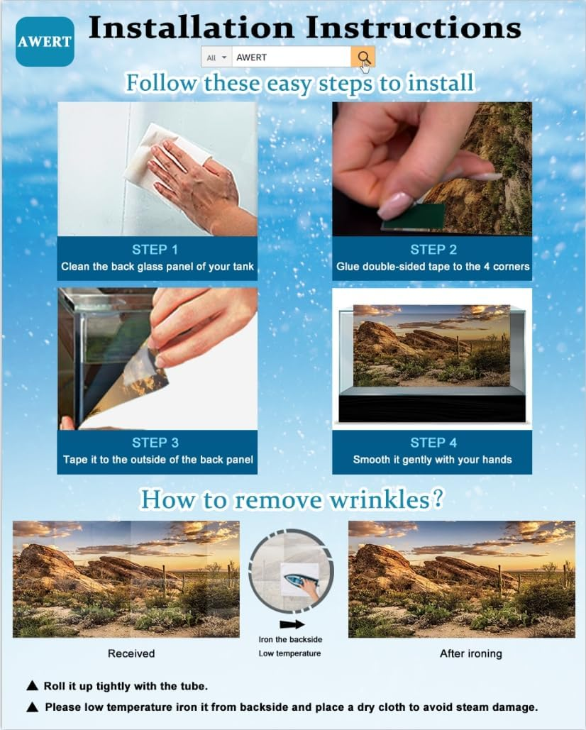 AWERT 24X16 Inches Viewing Stone Fish Tank Background Aquatic Plant River Bed & Lake Aquarium Background Seaweed Aquarium Vinyl Background