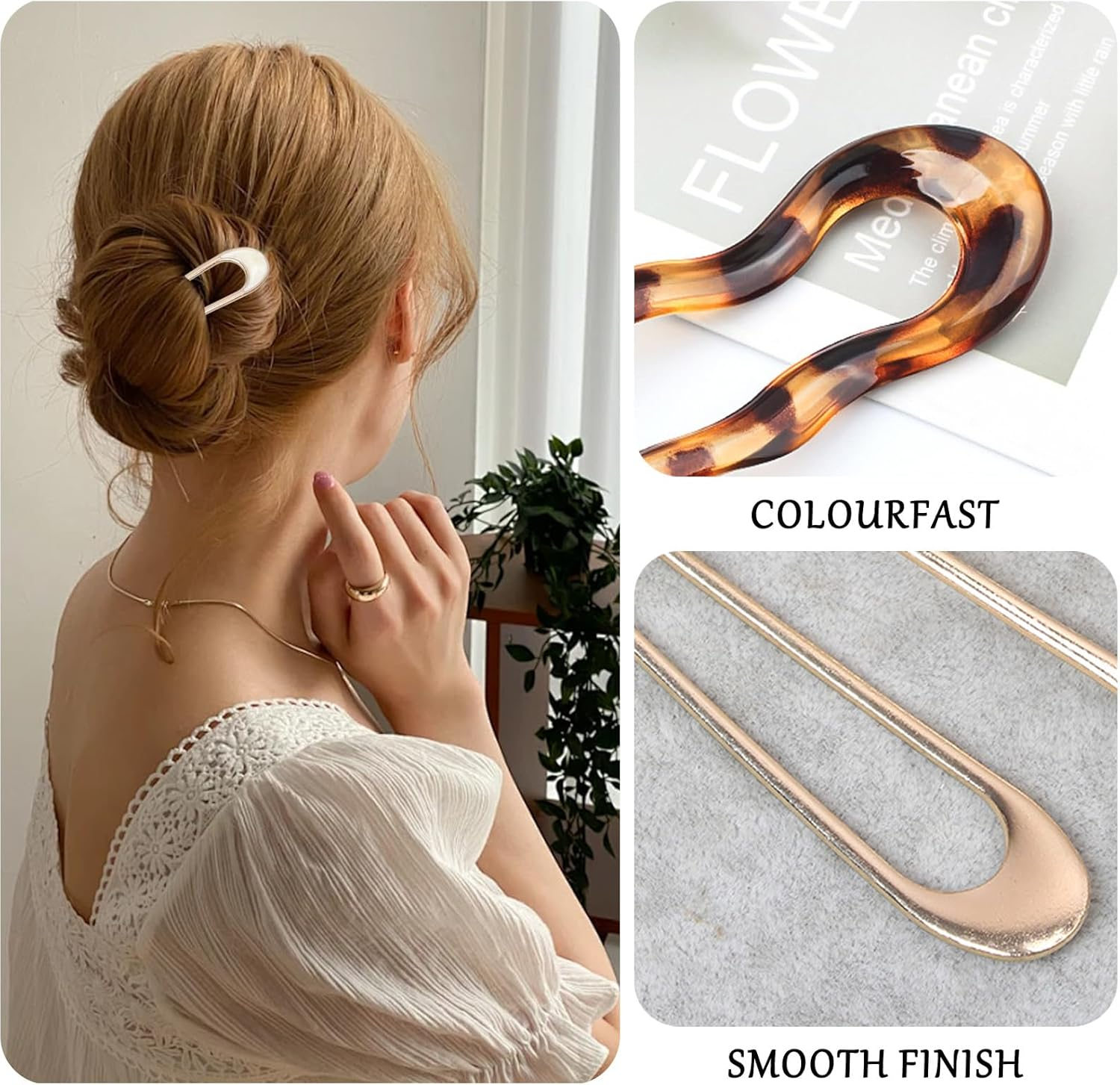 FOSDICK Pack of 6 U-Shaped Hair Pins, French Hair Fork, French Twist Hair Pins for Women Girls All Hair Types Updo Styling image number 2