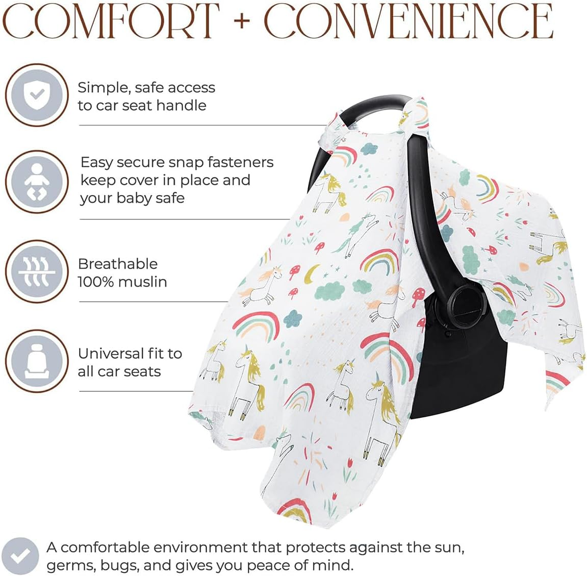 AIMALL 2-Pack Baby Muslin Cotton Push Car Seat Cover, Breathable Windproof Dustproof Infant Carriage Cover with Cartoon Prints, 44.9In X 35.4In, Universal Fit for Baby Carriers