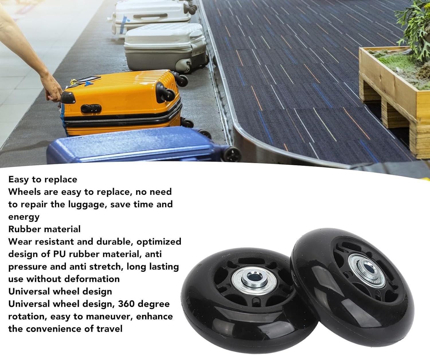 2Pcs Luggage Suitcase Wheels Replacement Kit Mute Wear Resistant Luggage Suitcase Replacement Wheels Universal Rubber Swivel Caster Wheels Bearings Repair Kits with Tool (68X24Mm image number 1