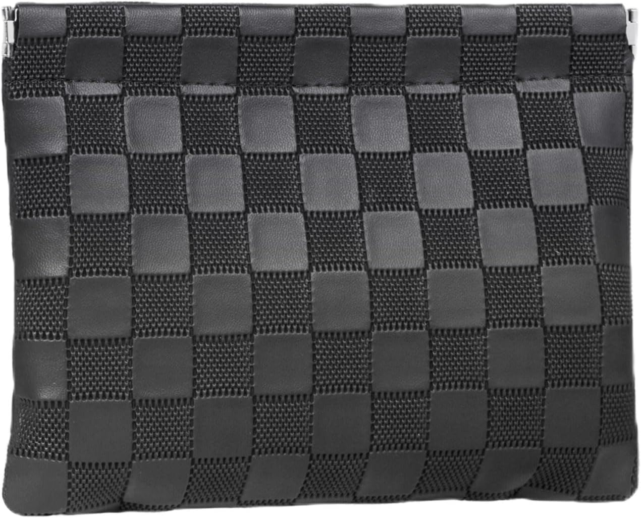 Ksriylm Black Plaid Leather Makeup Pouch for Women Small Make up Bag for Purse Self-Closing Waterproof Initial Checkered Makeup Cosmetic Bags Pouches for Purse Aesthetic Travel Toiletry Bag