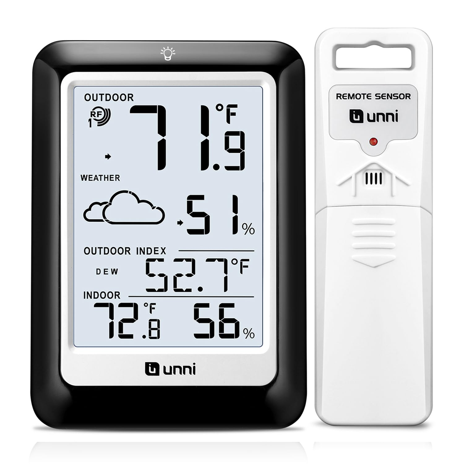 Indoor Outdoor Thermometer Hygrometer Wireless Weather Station, Temperature Humidity Monitor Battery Powered inside outside Thermometers with 330Ft Range Remote Sensor and Backlight Display