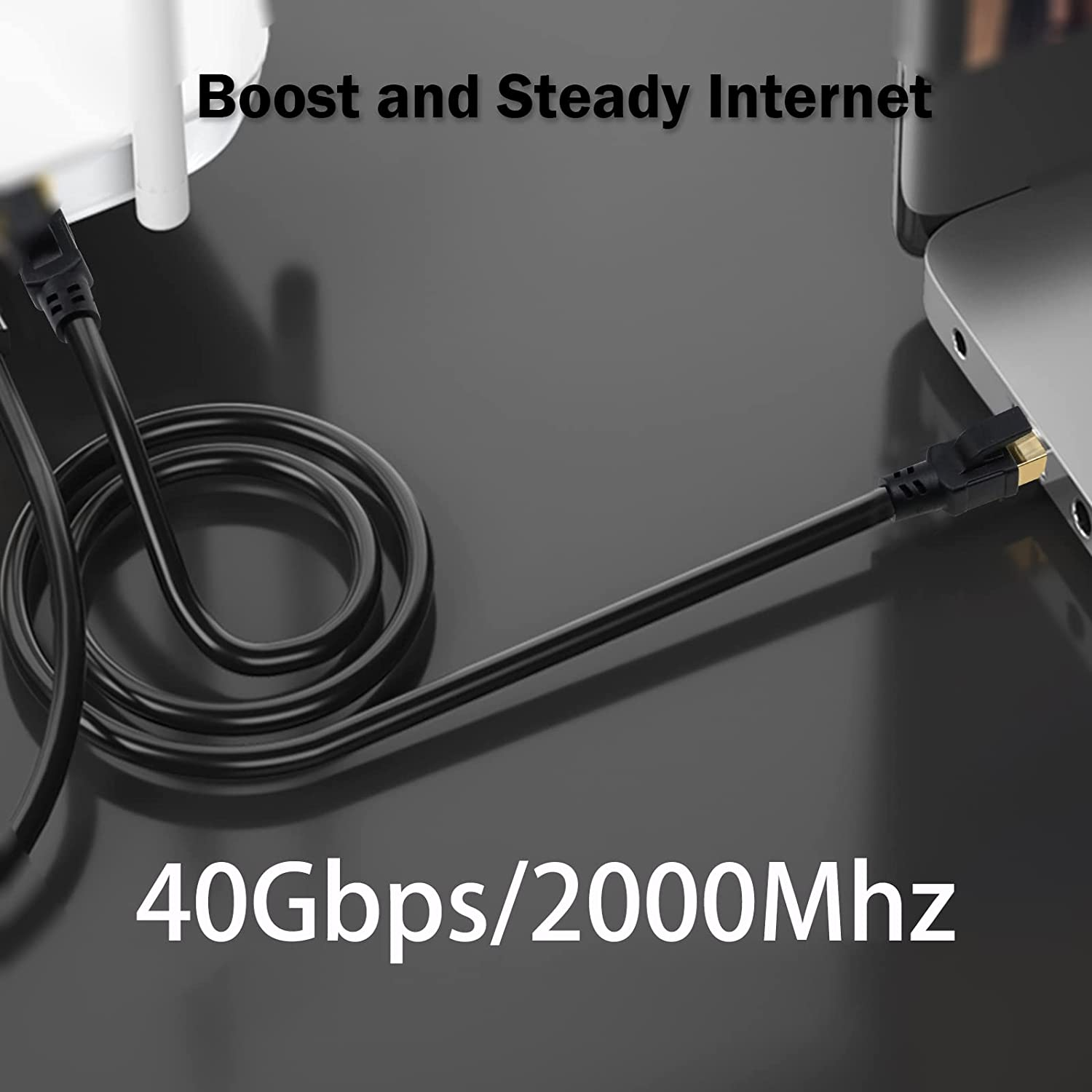 Right Angle Cat 8 Ethernet Cable, Faster than Cat7 /Cat6 Cables, Tunghey High Speed 26AWG Internet Cord, Shielded Direct Burial RJ45 Network Cable,Weatherproof&Uv Resistant (Down 2M) image number 4