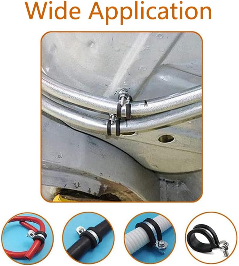 25Pcs 6Mm Rubber Cushioned Cable Clamps 304 Stainless Steel Hose Clips Pipe Holder Fastener for Securing Wire Cord, Tube image number 1