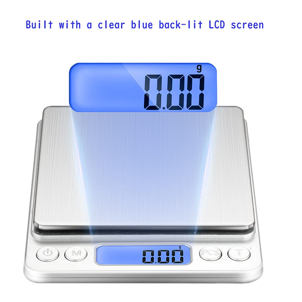 Small Digital Scale,3Kg/0.1G,Kitchen Scale,Food Scale,With Blue Backlit LCD Display, 6 Units, Auto Off, Tare, PCS Function, Stainless Steel, Battery Included,Soft Tape Included(150Cm) image number 6