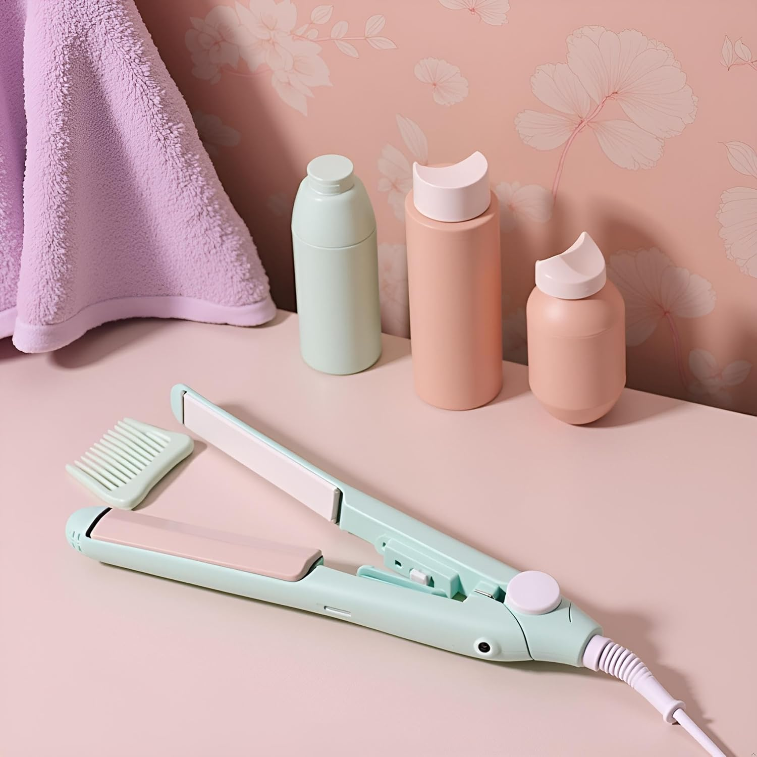 Blue Mini Hair Curler, Ceramic Mini Hair Curler for Short Hair Fine Hair, 2 in 1 Mini Ceramic Curler, Hair Straightener, Mini Curling Iron Barrel Short Hair, Hair Styling Tools Irons image number 3