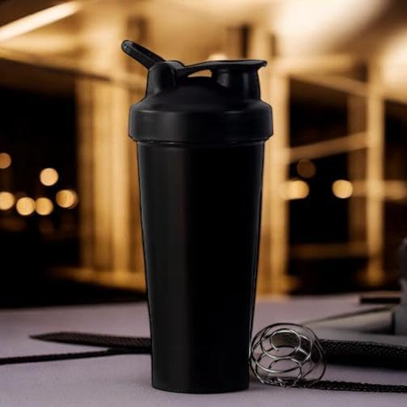 Protein Shaker Bottle with Mixing Ball, 650 ML (20Oz) Premium Matte Black, Leak-Proof Flip Cap