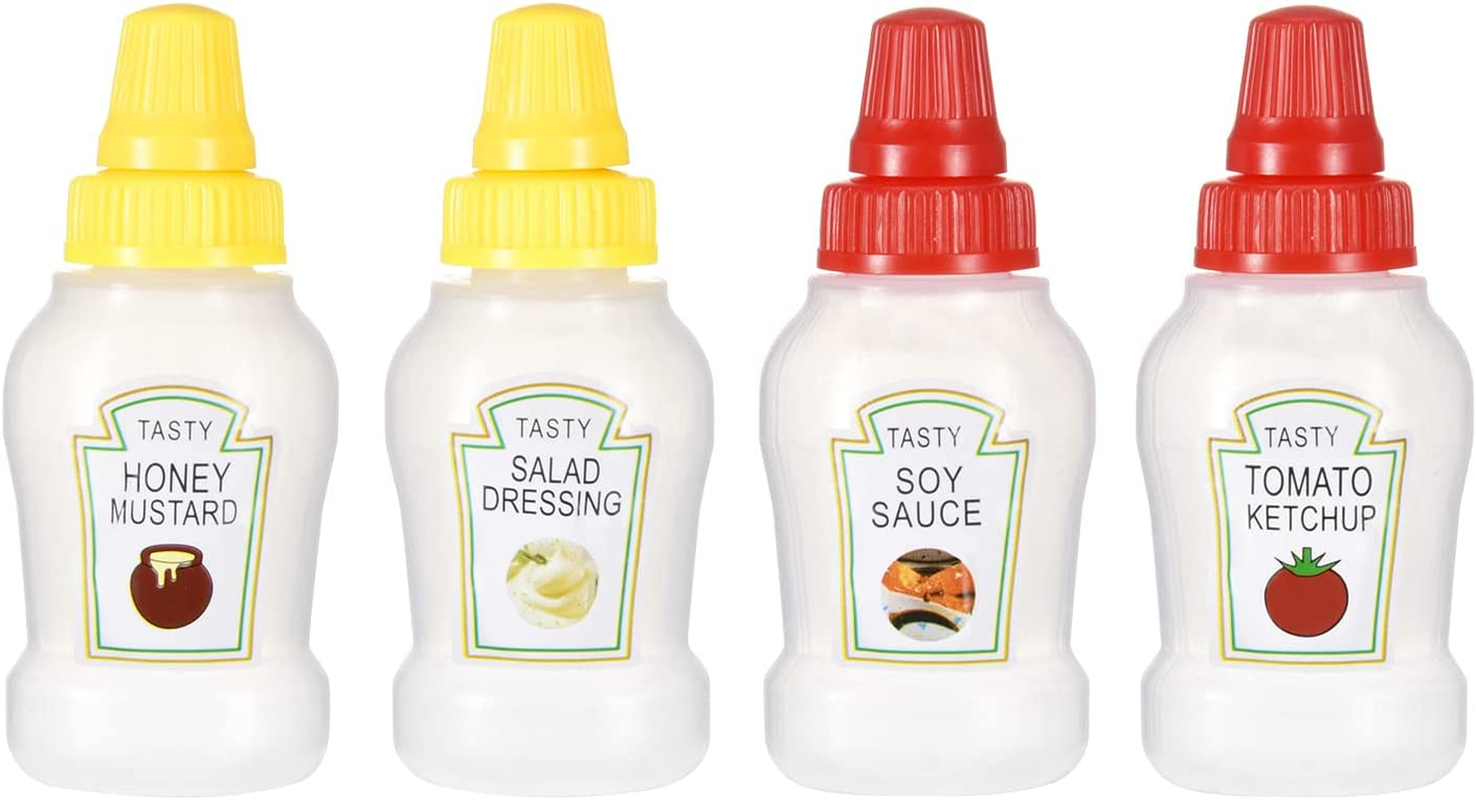 Jspupifip Mini Ketchup Bottles with Sturdy Screw Cap, 25Ml Mini Condiment Squeeze Bottles Portable Honey Sauce Salad Dressing Dispensers Jars Containers for Adults Lunch Box (4) image number 5