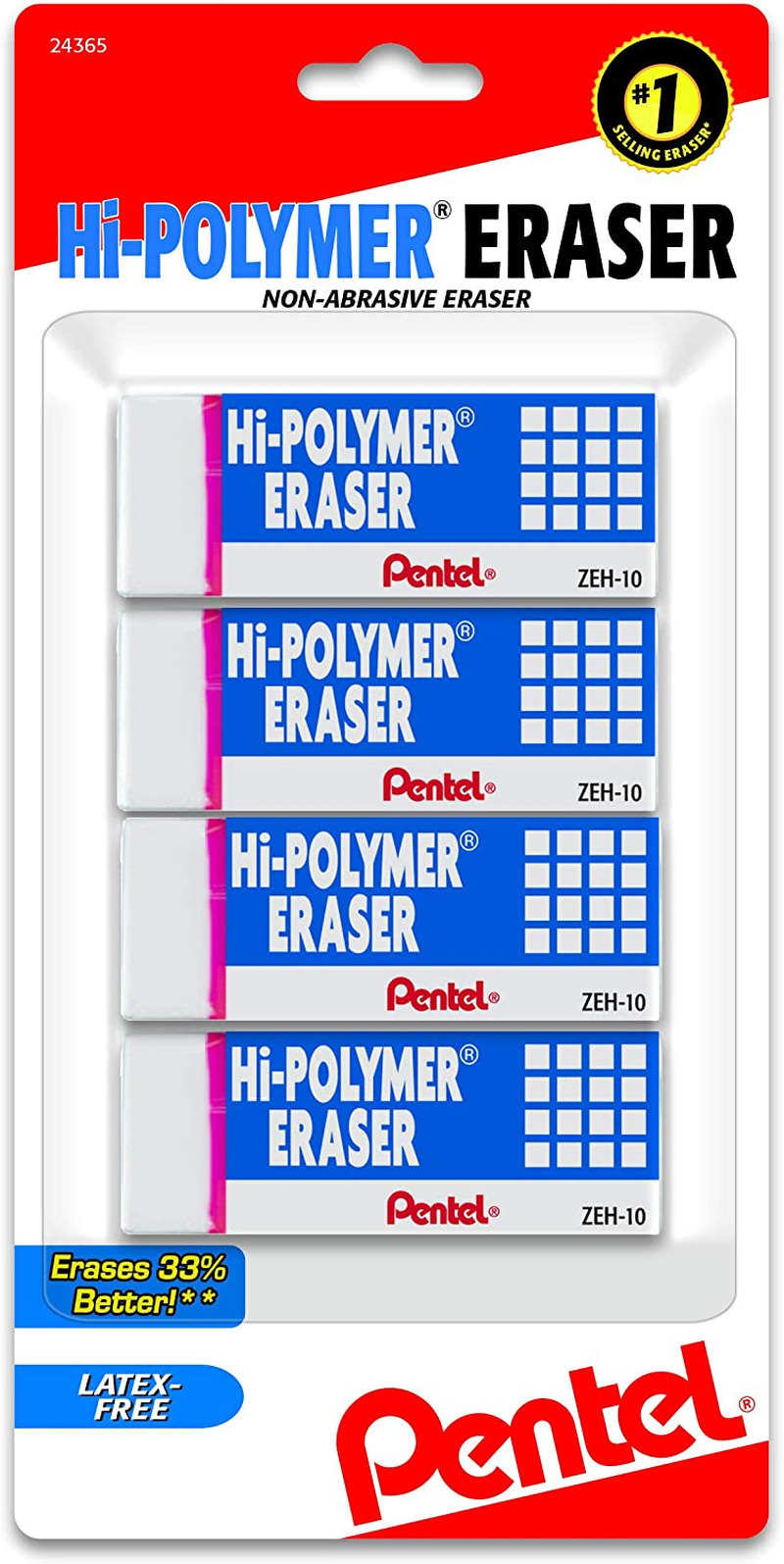 Pentel Hi-Polymer White Cap Erasers 10 Pack ZEH02BP10 image number 2