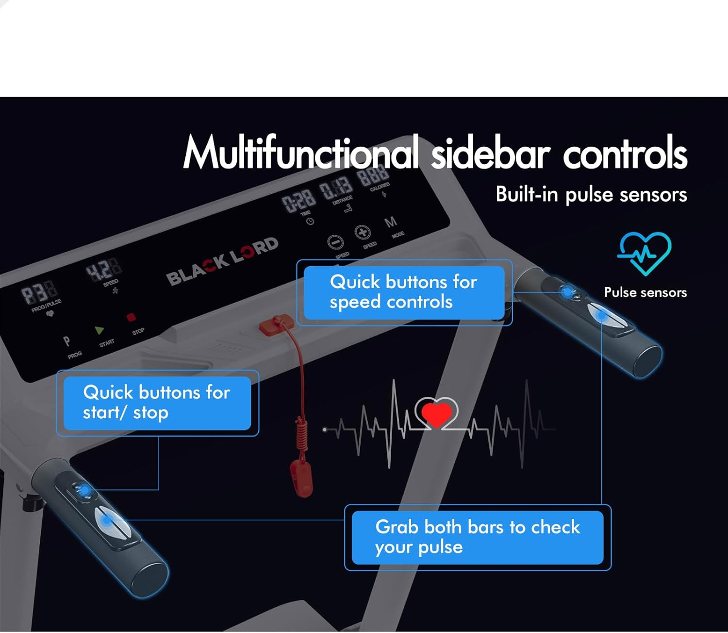 BLACK LORD 1.8-5.5HP Treadmill Series, Electric Running Machine Workout Exercise Fitness Equipment Walking Jogging Trainer