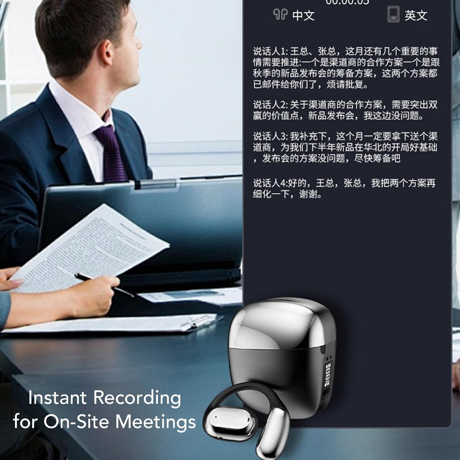 LICAEVEY AI Translation Earbuds Real-Time, Bluetooth 5.0 Over-Ear Hook Translator Headphones with HD Sound for Business Travel, Los & Android Compatible image number 4