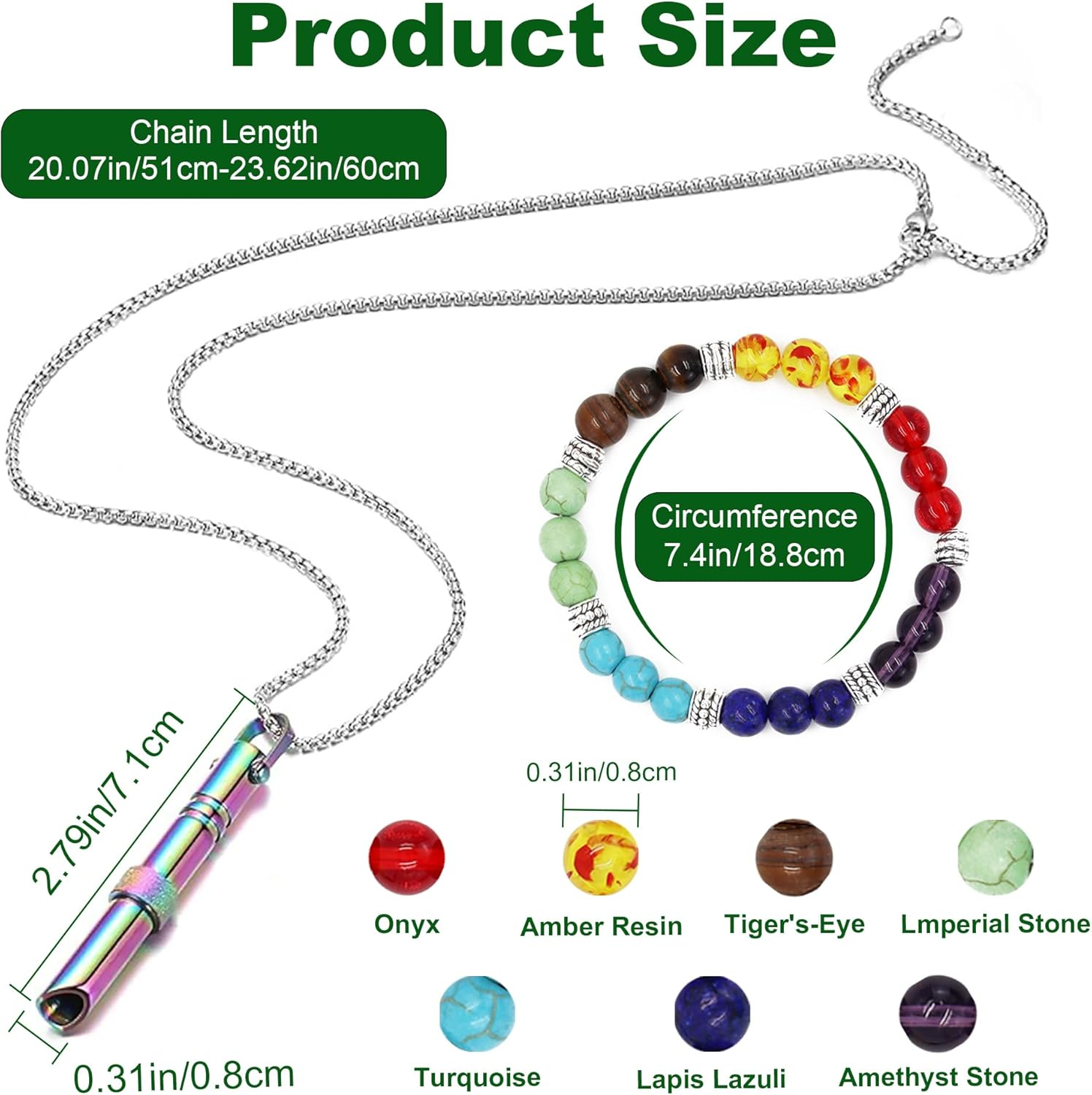 Mindful Breathing Necklace with Crystal Gemstone Chakra Bracelets, Stainless Steel Anxiety Necklace, Stone Beads Healing Bracelets for Women Men, Meditation Tool Quit Smoking (Stainless Steel) image number 4