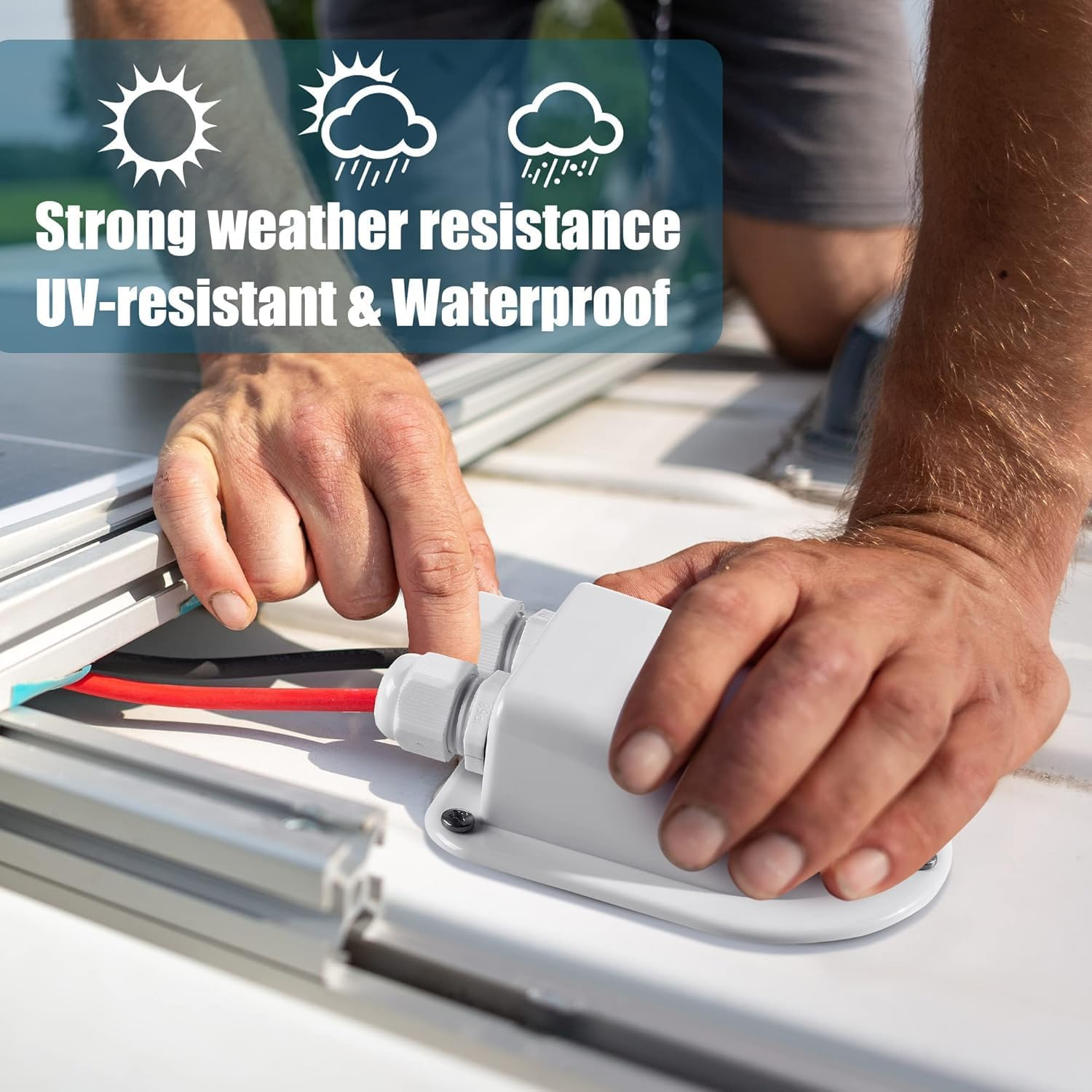 1Pcs Waterproof Solar Cable Entry Gland By, Weather Resistant Dual Cable Entry Housing for Solar Panels of RV Caravan and Marine, White image number 5