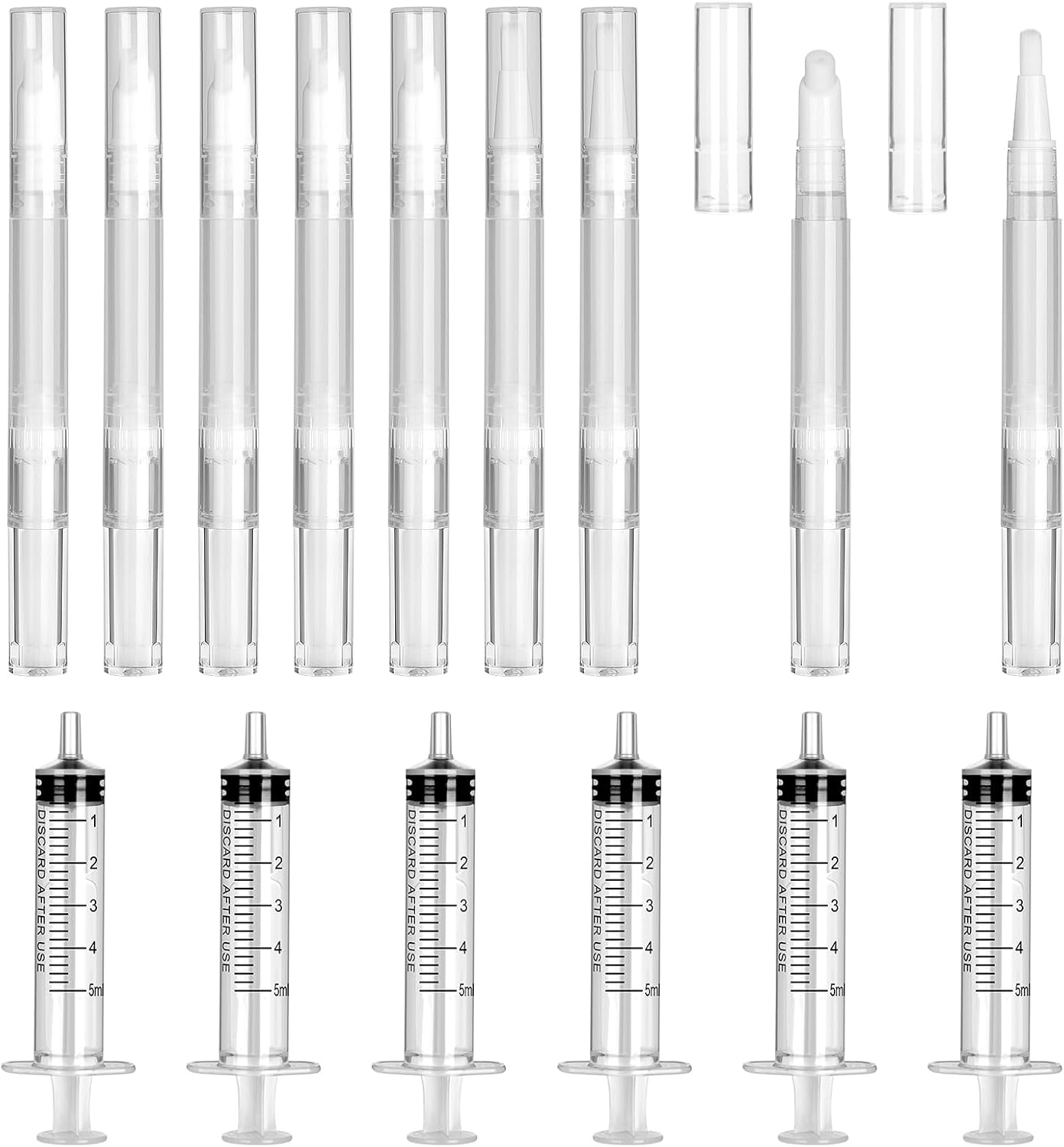 Pack of 15 Refillable Touch up Pens, Drywall Repair Kit, Refillable Brush Pens, Empty Paint Pen Marker, Transparent Wall Paint Touch up Pen, Empty Rotary Pen with Syringe