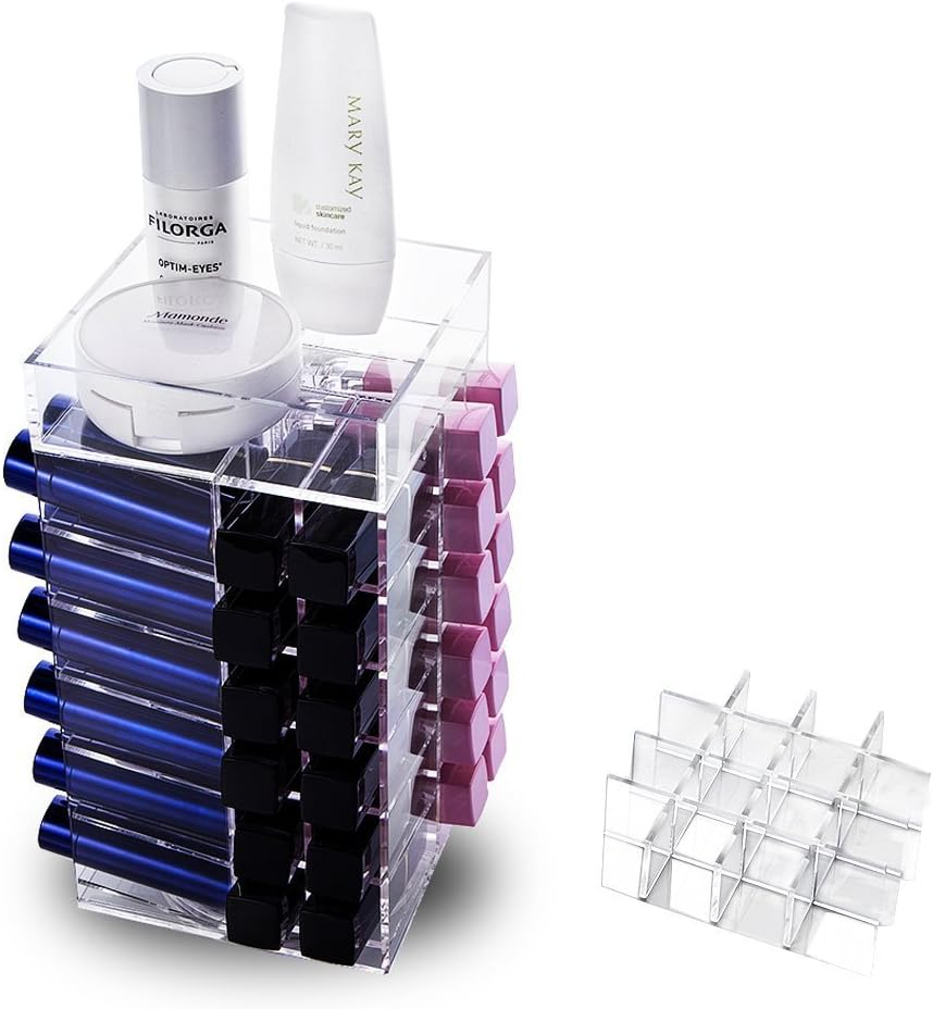 Hblife Acrylic Rotating 64 Lipstick Tower Organiser Spinning Lipstick Tower Lipgloss Holder with Removable Dividers image number 5