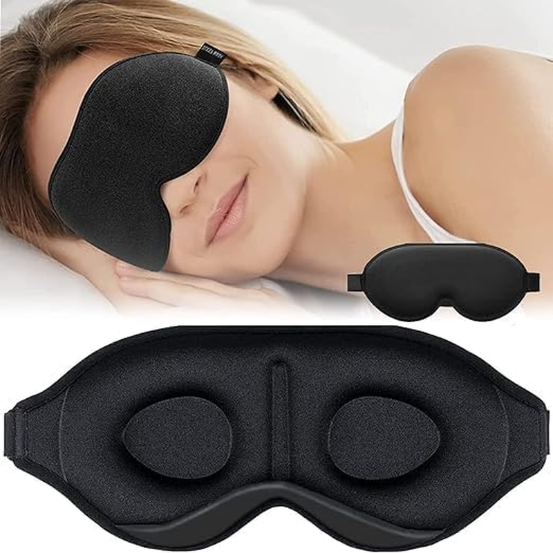 3D Sleep Mask,100% Light Blocking Comfortable Eye Mask,Contoured Cup Eye Mask,With Adjustable Strap,Breathable & Soft Ideal for Night Sleeping,Traveling,Shift Work (Black) image number 1
