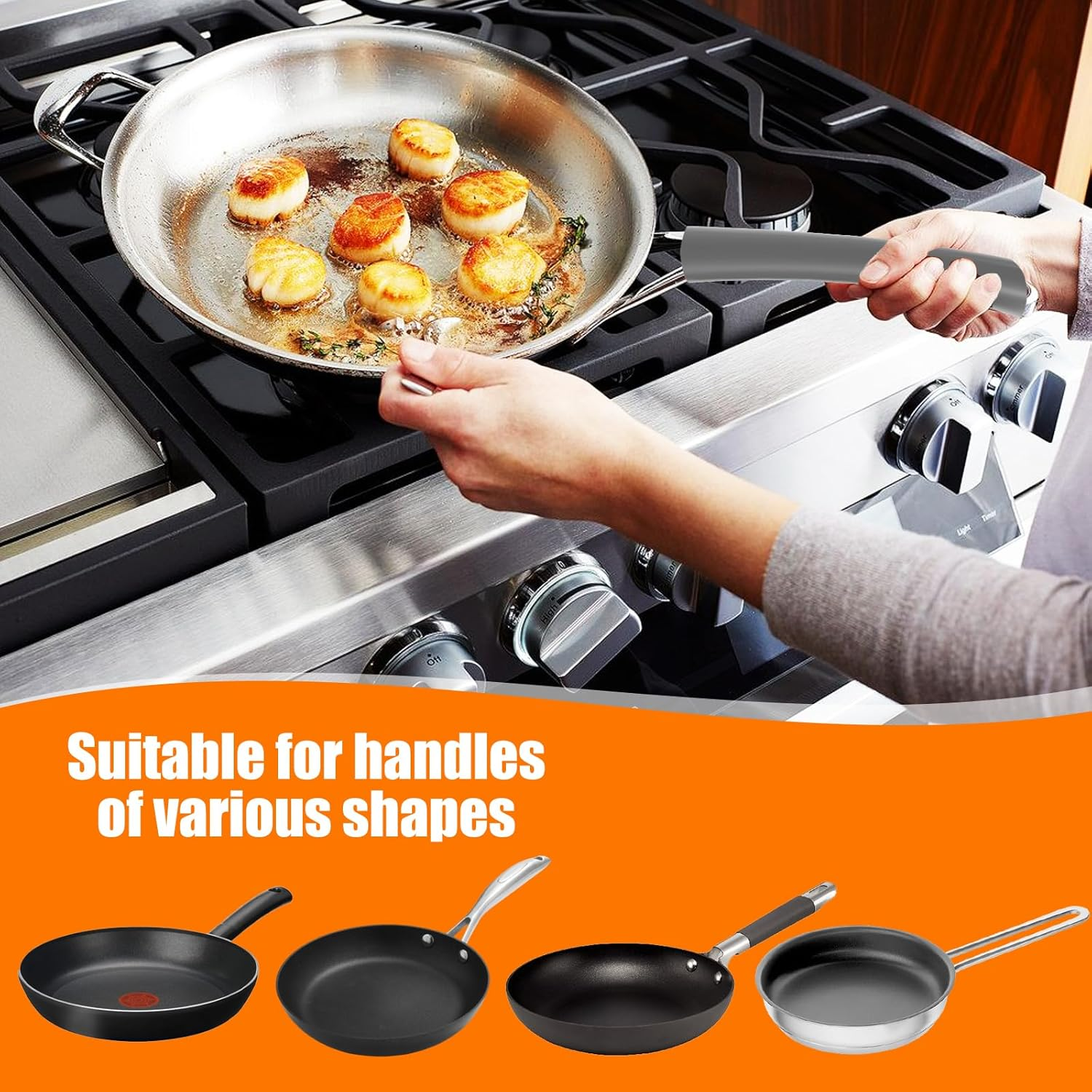 3Pcs Hot Handle Covers Anti-Scalding Silicone Pot Handle Holder Heat Resistant Baking Pa Handle Sleeve for Frying Pan Griddle Pan, Protect Your Hands(S+M+L)