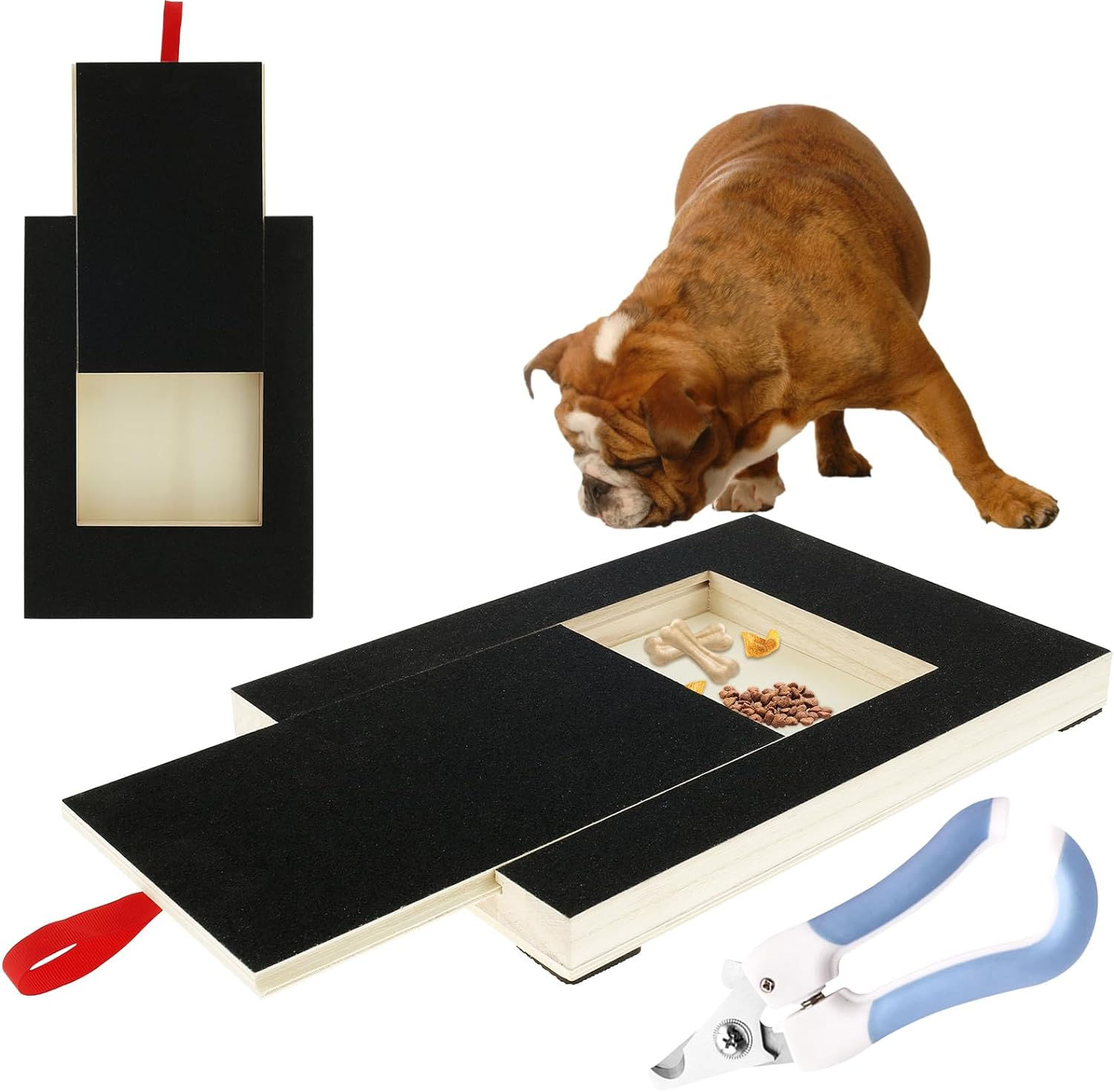 Fxvhojq Dog Scratch Pad for Nails, Sandpaper Nail File Board with Built-In Snack Box, Grinding Square Scratching Scratchboard, Puppy Clippers Small and Medium Dogs