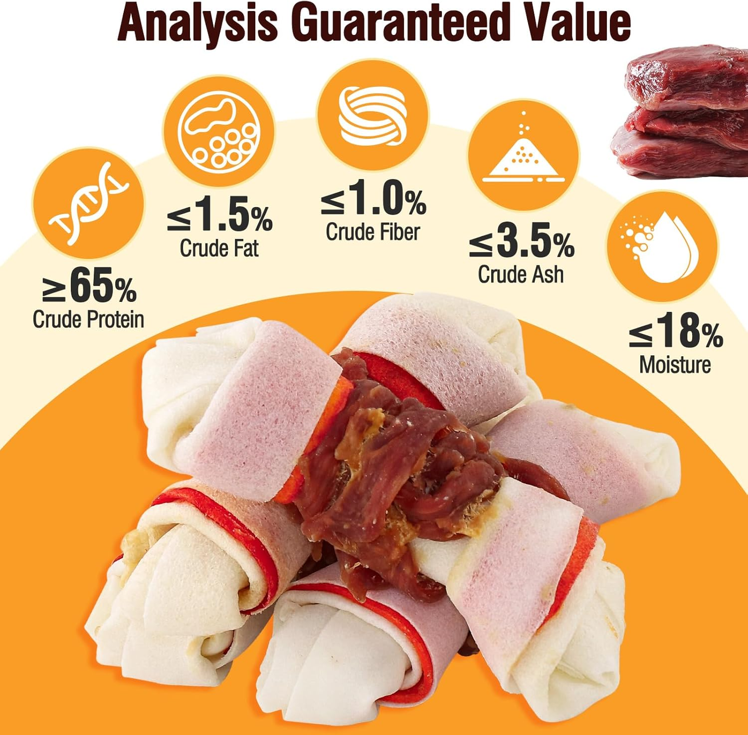 Duck Wrap Knotted Rawhide Bones, Long - Lasting Beefhide Dog Treats for Small to Large Dogs Training Treats, Real Duck Wrap Rawhide Promotes Dental Health 4.3" Pack of 5 7.05 Oz（200G）