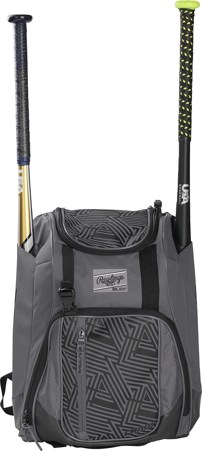 Rawlings | Chaos Backpack Bag Series | T-Ball & Youth | Baseball & Fastpitch Softball | Multiple Colors