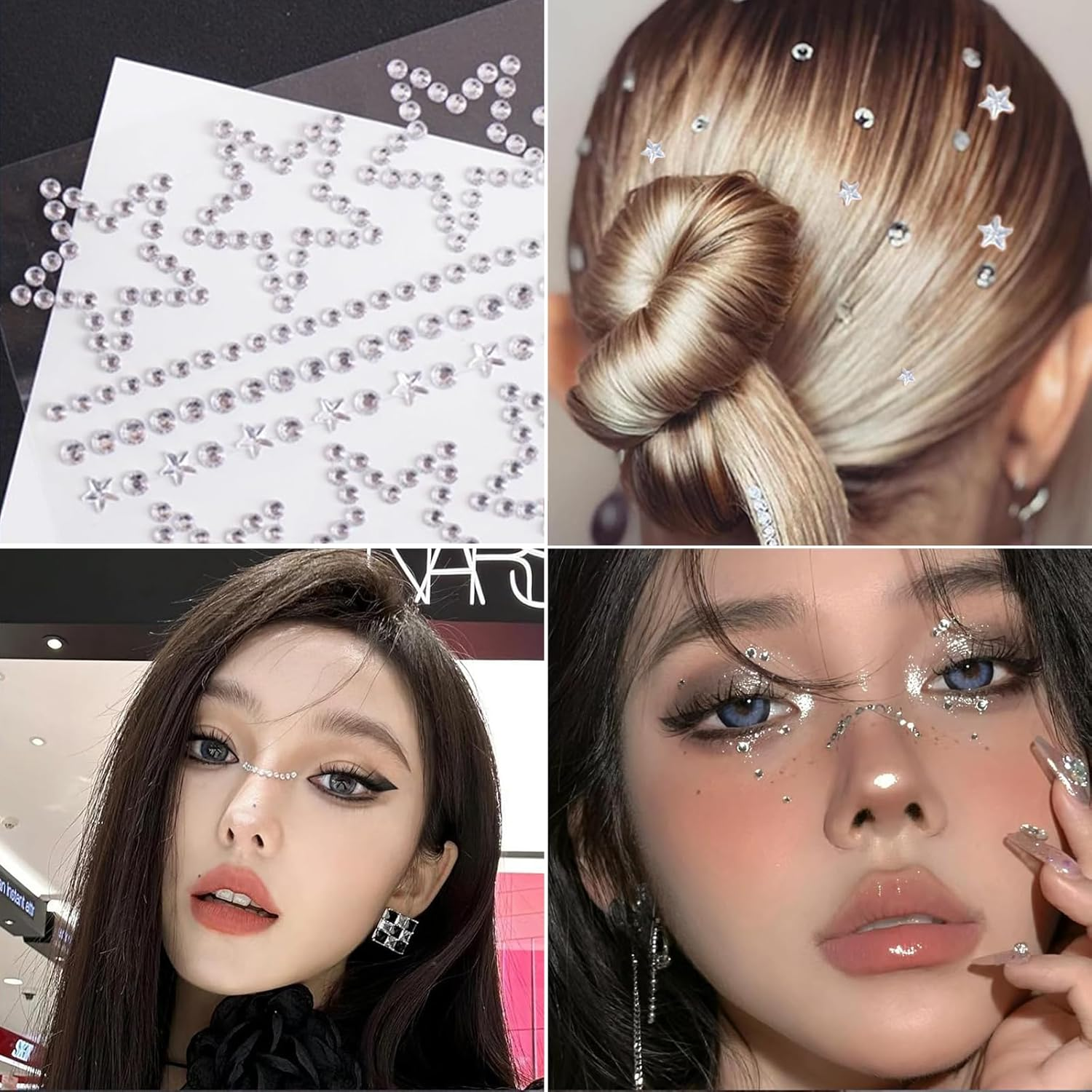 Rylaxzon Face Gems & Hair Jewels - Self-Adhesive Rhinestones & Pearls for DIY Makeup Crafts