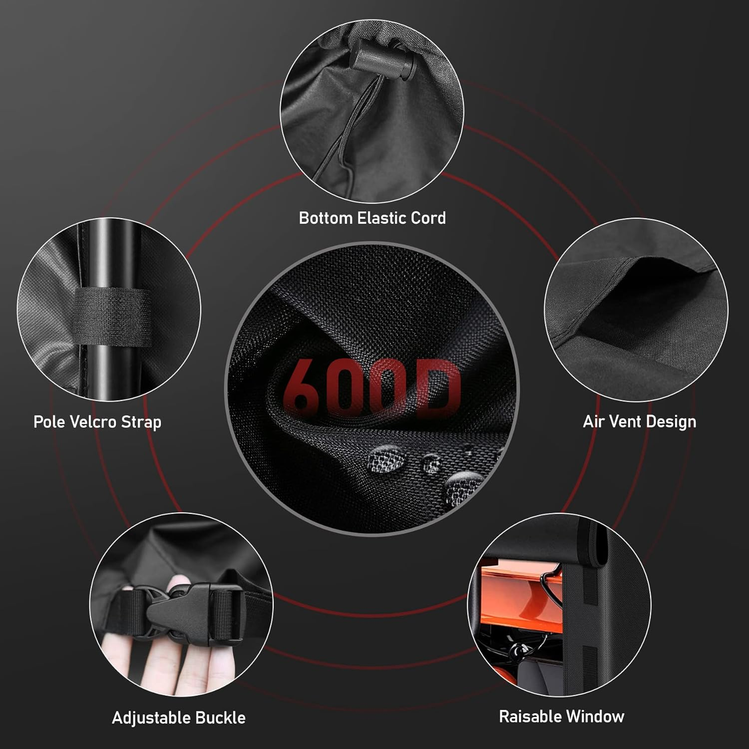 Zettum Generator Cover 32 Inch - 600D Outdoor Generator Covers Heavy Duty Waterproof, Small outside Equipment Cover for Duromax, Westinghouse, Champion, Predator, Honda Portable Generator 5000-10000W - Black - 32 Inch image number 3