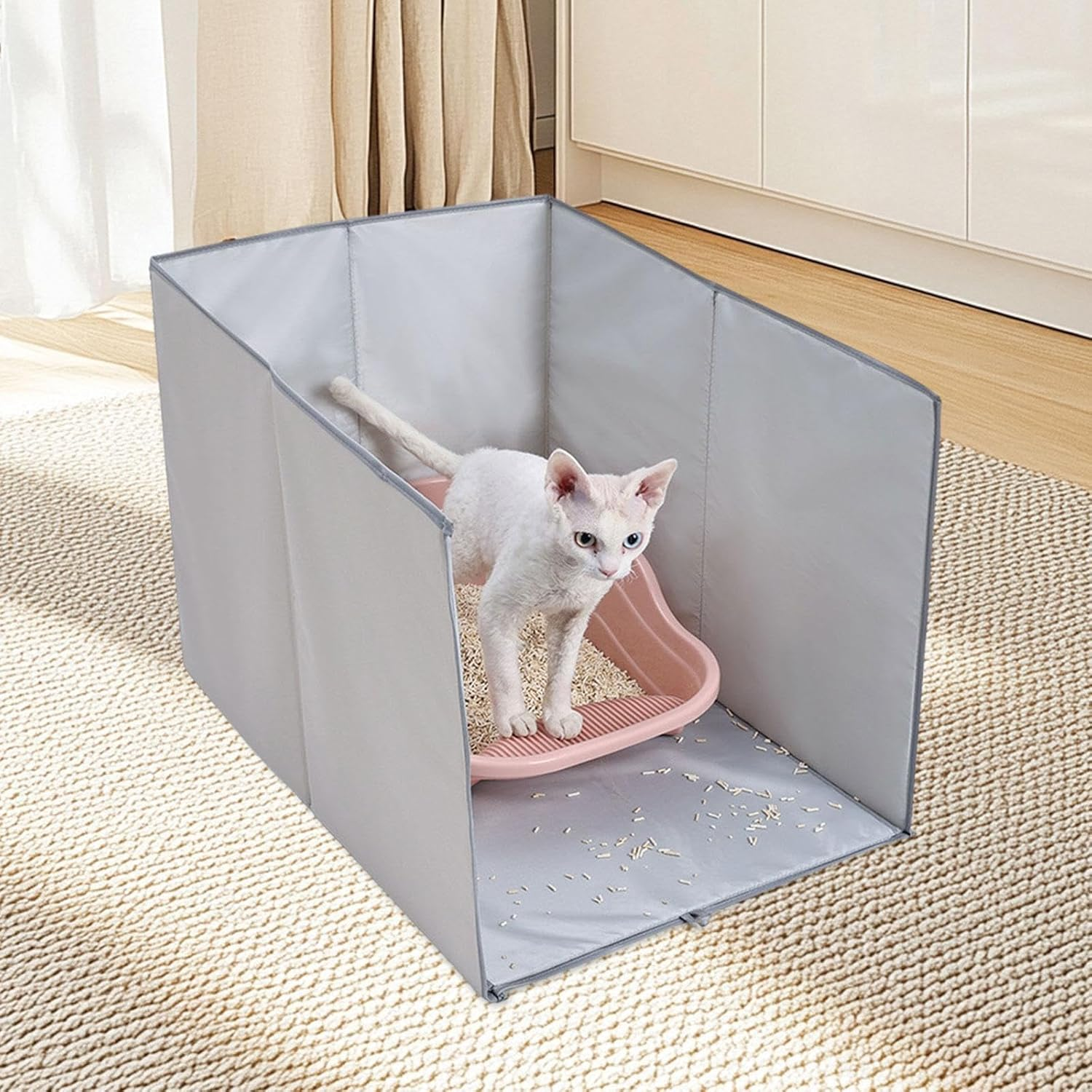 JISADER Cat Litter Box Enclosure Travel Easy to Clean High Sided Litter image number 3