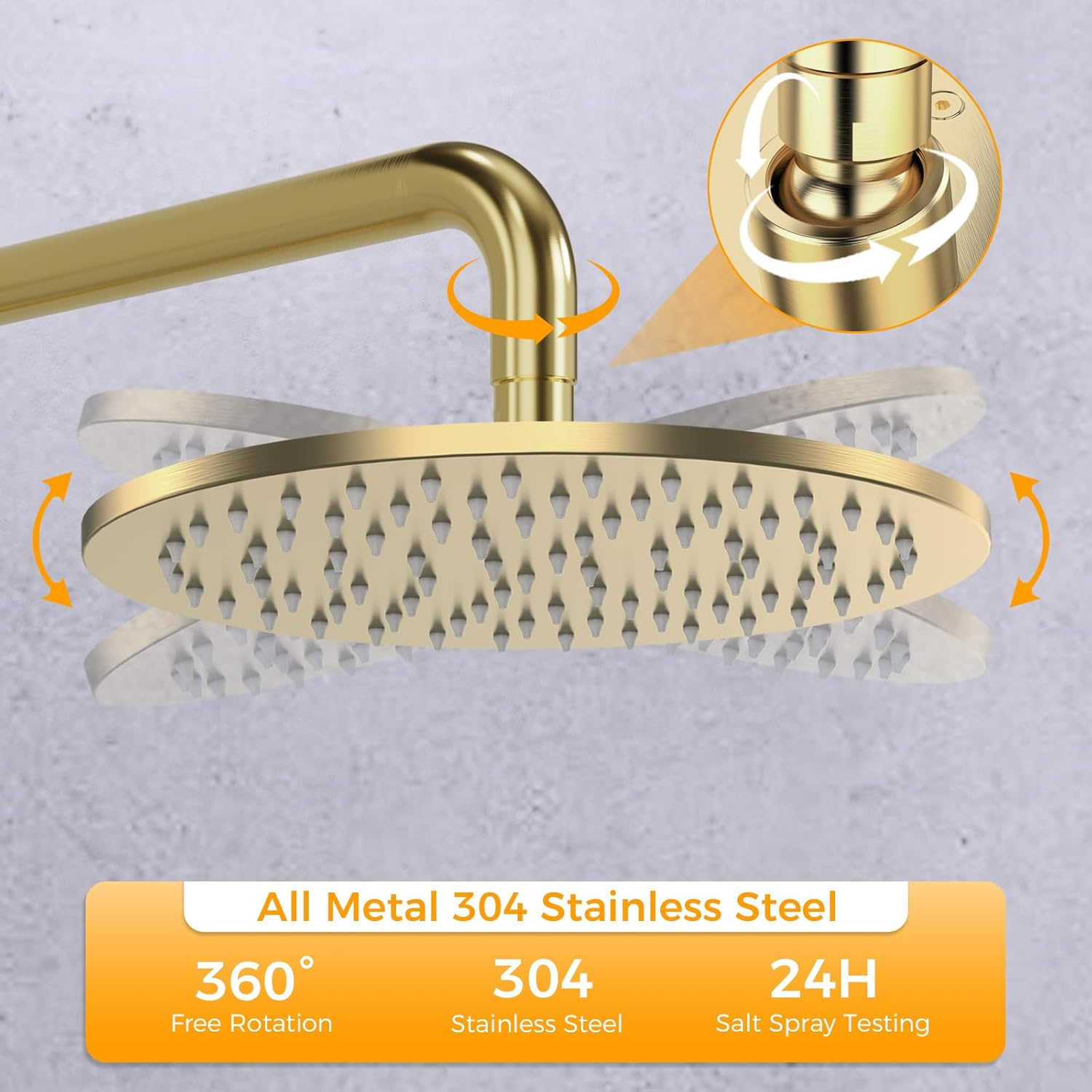 Acumios Luxury 10" Rain Shower Head Set, 2-In-1 Bathroom Shower System with 8Mm Thick Overhead and Stainless Steel Handheld, WELS Certified (Brushed Gold) image number 6