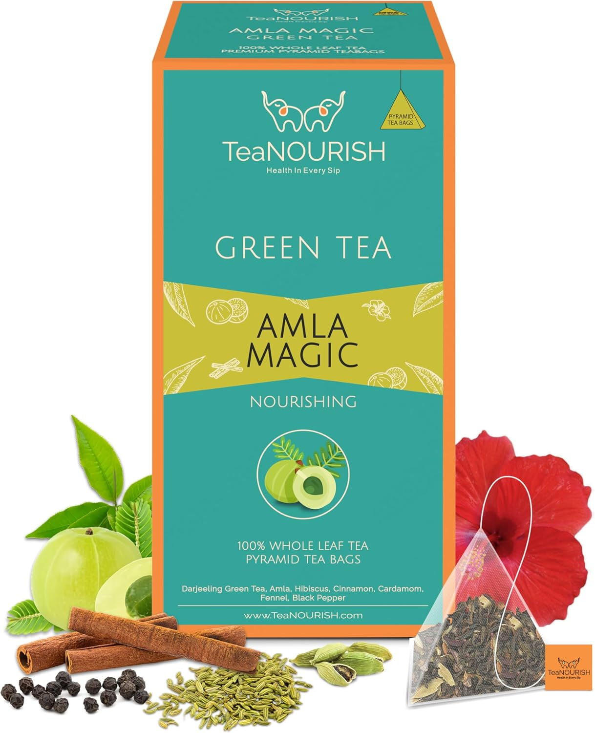 Teanourish Berry Punch Green Tea | 20 Count Pyramid Tea Bags | Zingy & Refreshing | Darjeeling Whole Leaves | 100% Natural Fresh Berries & Hibiscus Flower image number 3