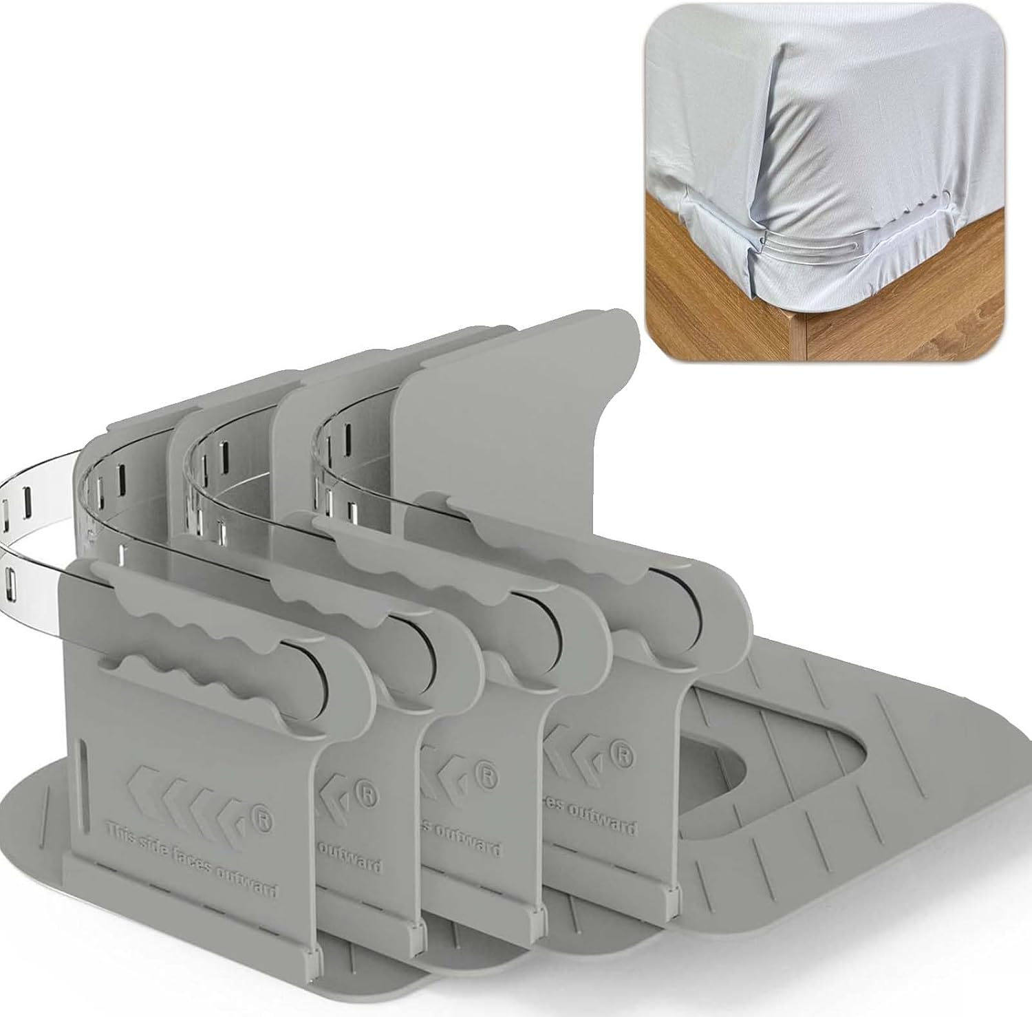 Bed Sheet Holder &ndash; Premium Lock Fitted Sheet Holder, Heavy-Duty Bed Sheet Fasteners, Secure Corner Straps for All Mattress Sizes, Easy to Install（Gray）