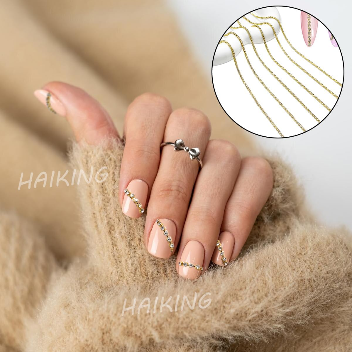 HAIKING Rhinestone Nail Art Chains, 1 Pcs White Diamond Metallic Chains Nail Accessories for Nail Art Decoration, DIY Crafting Design (50Cm/19.68In) image number 4