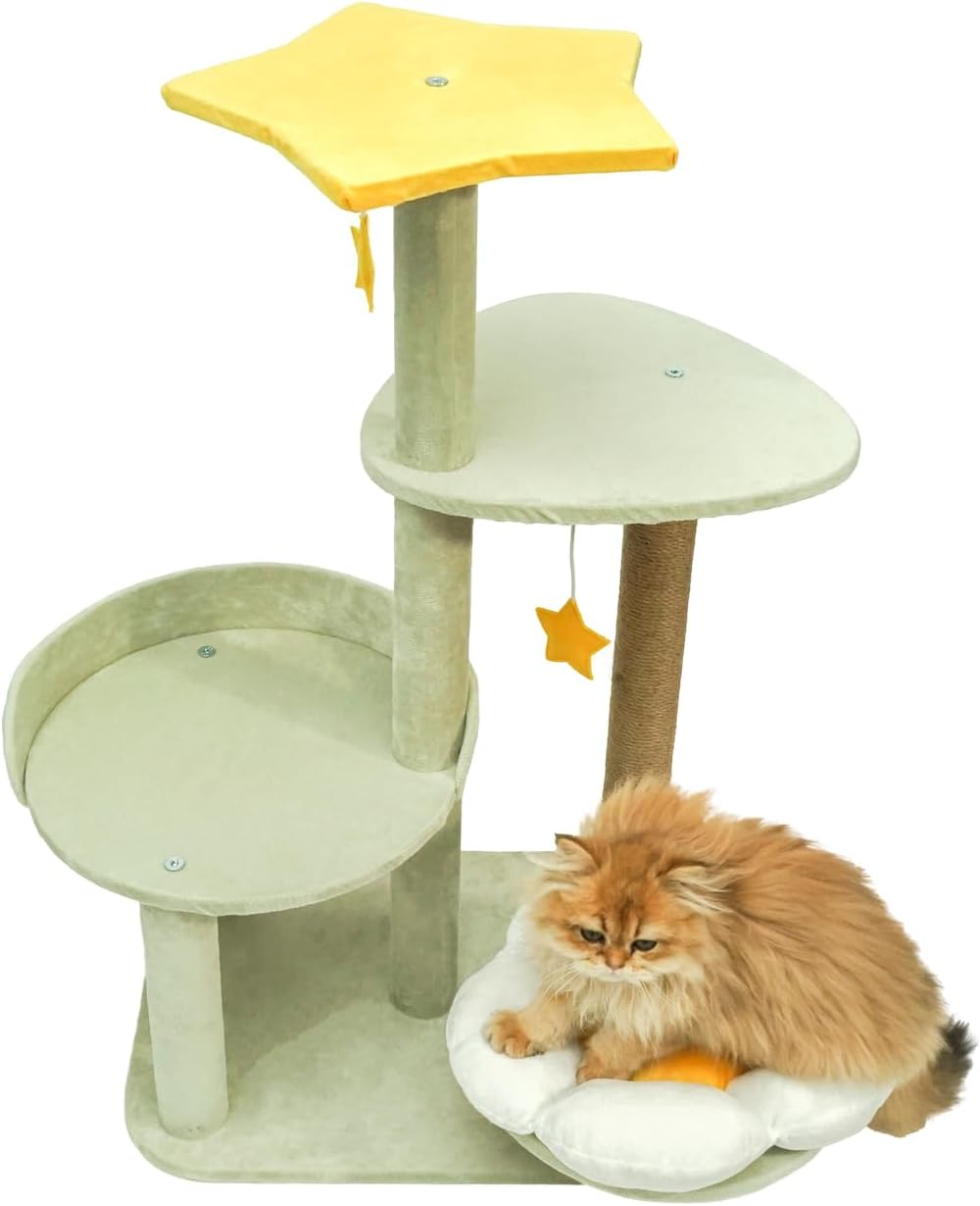 Stellar Play Multi-Level Cat Tree with Free Moon Pad - Soft Plush Finish, Scratching Post, Hanging Star Toys, and Cozy Nest - Eco-Friendly Tall Cat Tree for Play, Scratch, and Rest image number 4